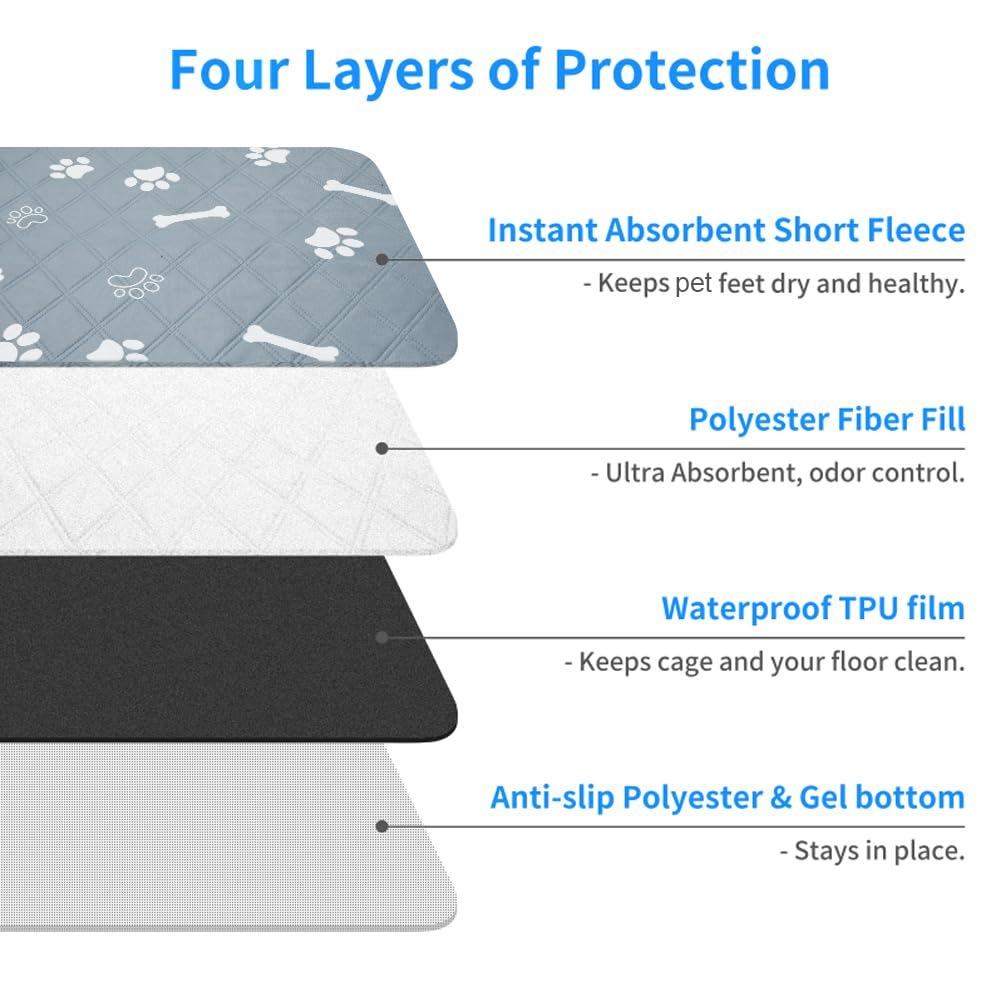 RIOUSSI Washable Pee Pads for Dogs, Reusable, Absorbent, Leakproof, Non Slip Pet Puppy Pads for Potty Training. Graypaws, 20x28 Inch(4pack)