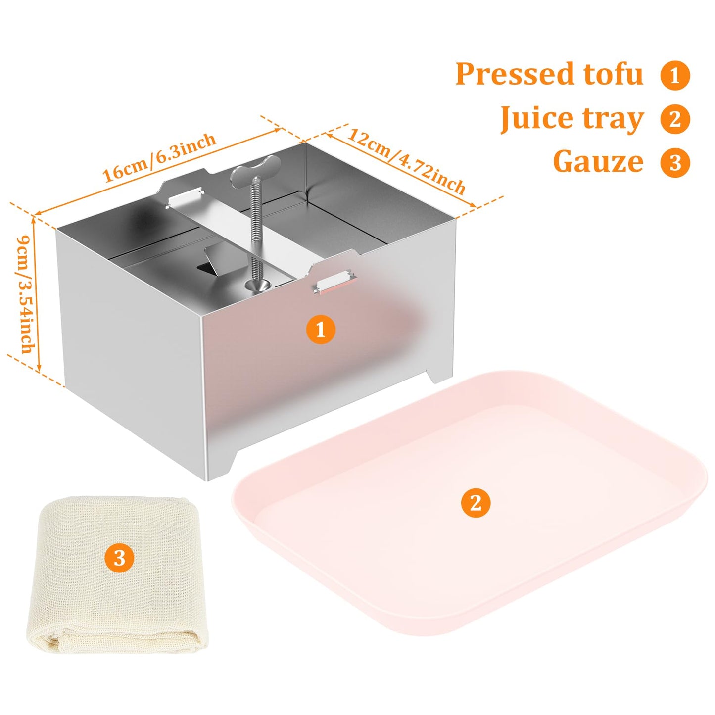 Stainless Steel Tofu Press with Presser Towel & Drip Tray – DIY Tofu Maker for Homemade Firm Tofu, Paneer & Cheese – Effortless Water Removal for Enhanced Texture & Flavor