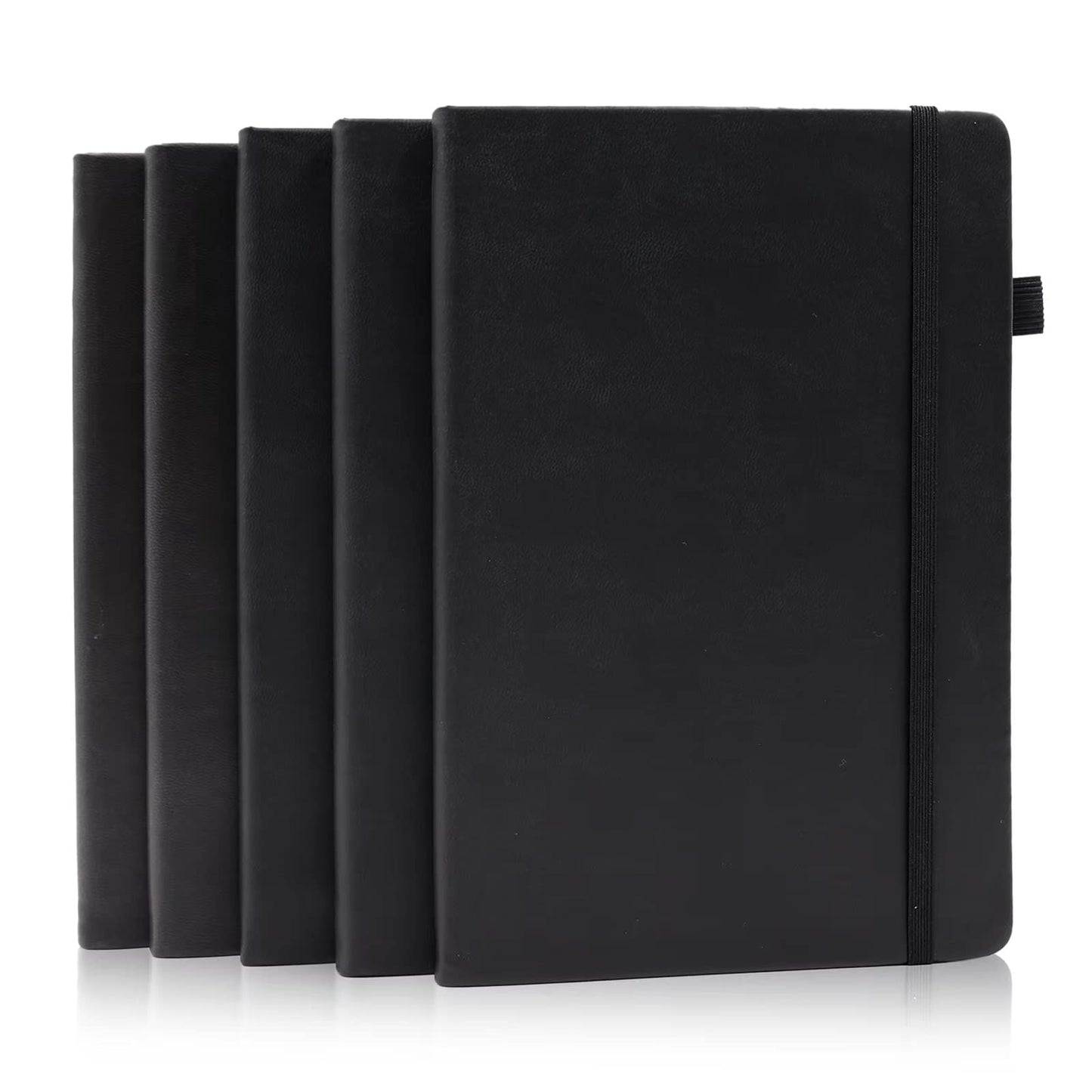 Deziliao 5 Pack Dotted Journal Notebooks with Pen Loop, Hardcover Notebook Journal for Work, 100Gsm Premium Thick Paper with Inner Pocket, Medium 5.7"x8.4", （Black）