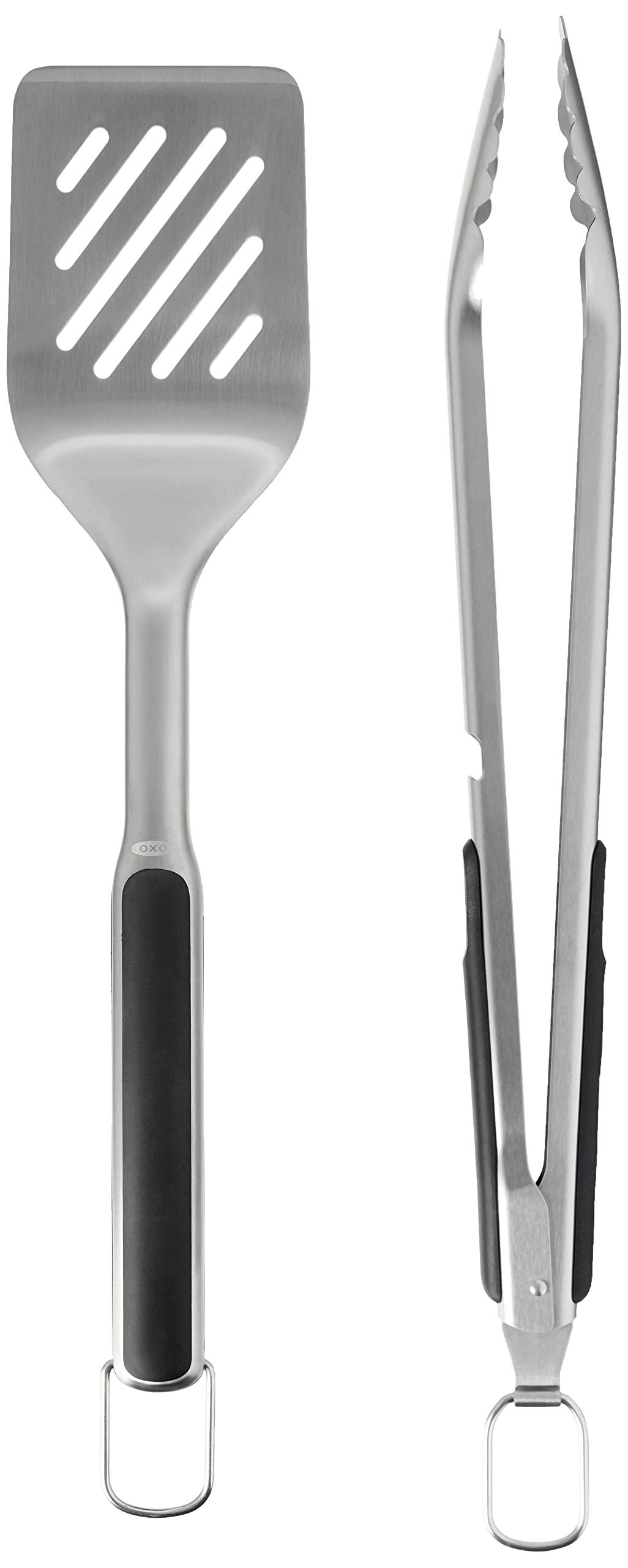 OXO Good Grips Grilling Tools, 3pc Set-Tongs, Turner Rest, Black