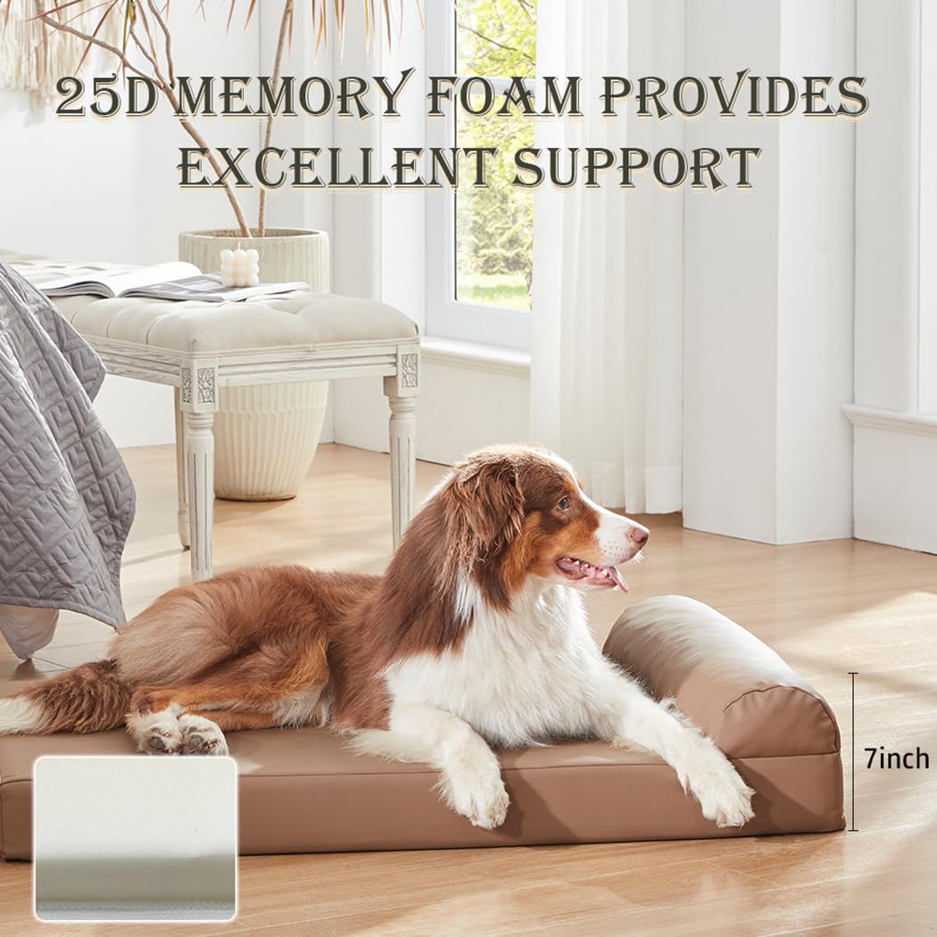 MixPet Dog Beds Orthopedic Faux Leather Medium Dog Bed Waterproof Bolster 32 * 24 in