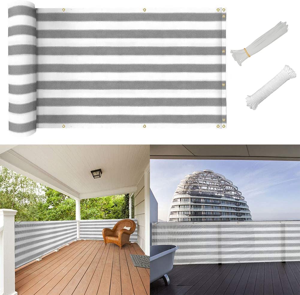 3'x16.4' Balcony Privacy Screen Fenceing,Privacy Fence Cover Windscreen for Deck Patio Pool Apartment Porch,Outdoor Privacy Mesh Fencing Shade Cloth,UV Protection (White-Grey)