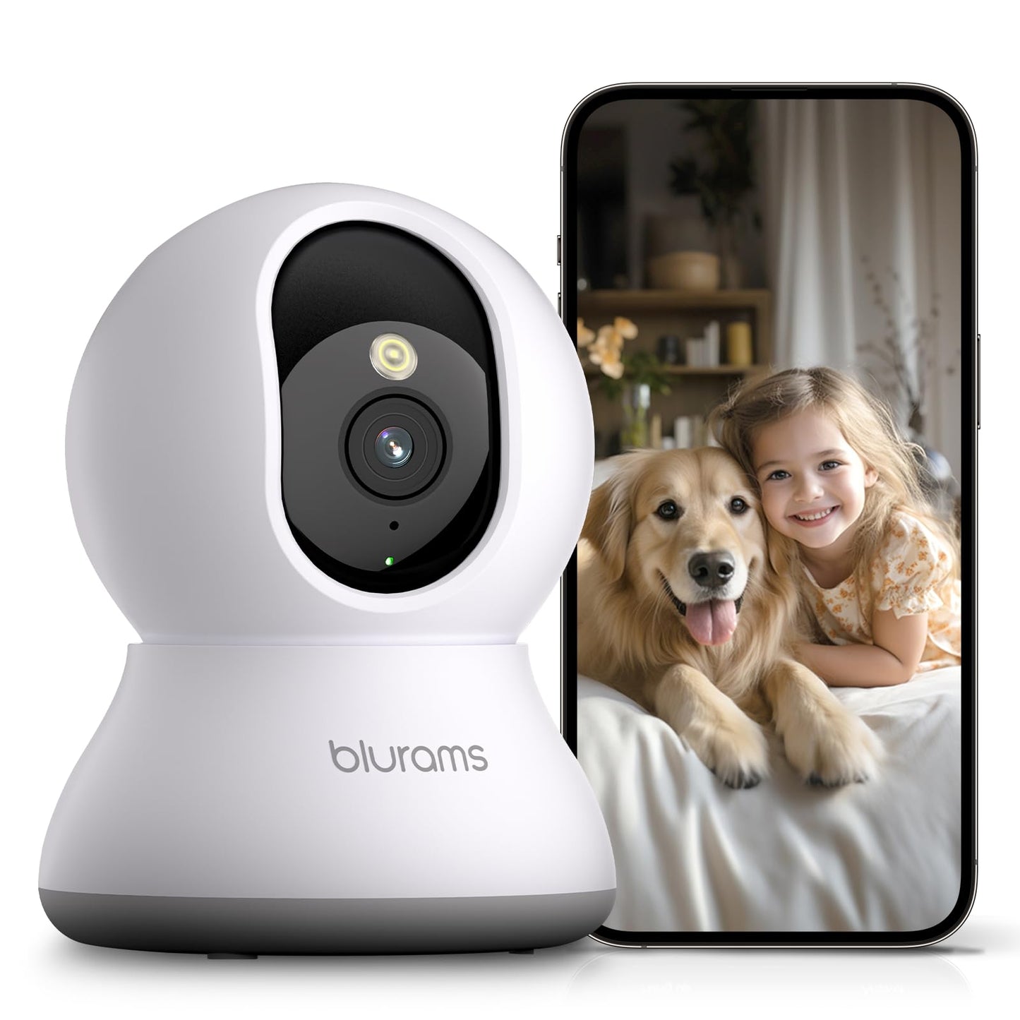 blurams Pet Camera 2K, 360° Indoor Security Camera, Dog Camera with Phone App, PTZ Cameras for Home Security Indoor, 2-Way Audio, Motion Tracking, Color/IR Night Vision, Siren, Cloud&SD (White)