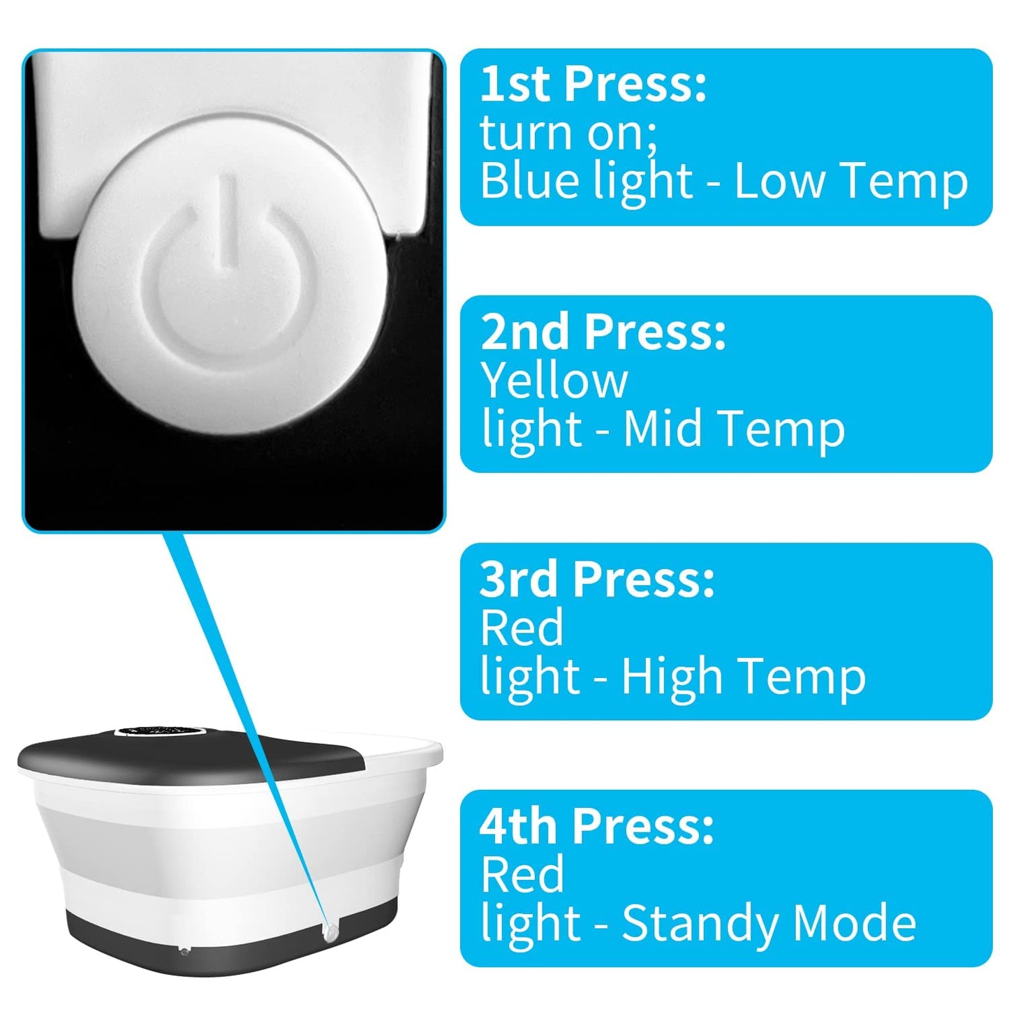 Collapsible Foot Spa Bath with Heat, Remote Control, Temperature Control, Bubbles, Pumice Stone, Red Light, Timer, 16 Massage Roller Pedicure Foot Spa Tub Foot Soaker for Soothe & Relax Tired Feet