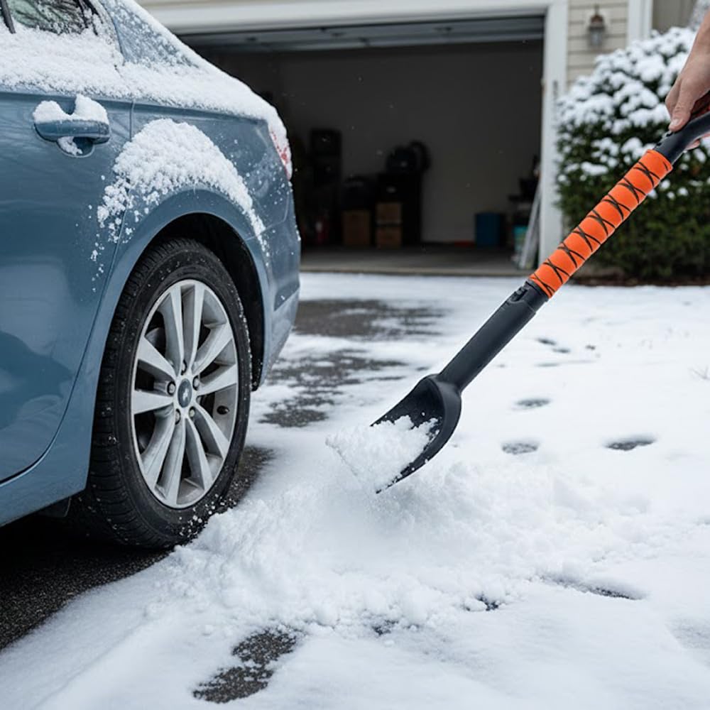 GEARFLAG 4-in-1 Car Snow Brush and Ice Scraper | 45 Inch Extendable Snow Shovel & Squeegee for Windshield | 180° Rotating Head, Comfortable EVA Grip, Portable Winter Tool for Trucks & SUVs