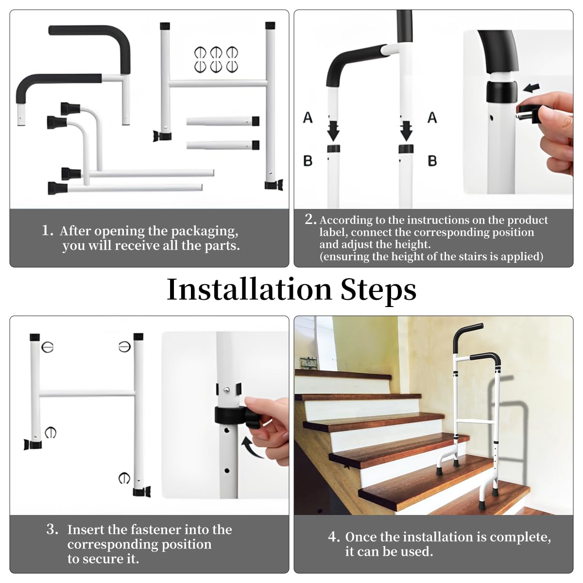 AUHUI Height Adjustable Stair Lift Assist Devices for Seniors, Stair Climbing Cane Lifts with Anti-Slip Handle & Pads, Stair Assistive Crutches for Elderly, Fits Most Steps, Supports Up to 400 Lbs