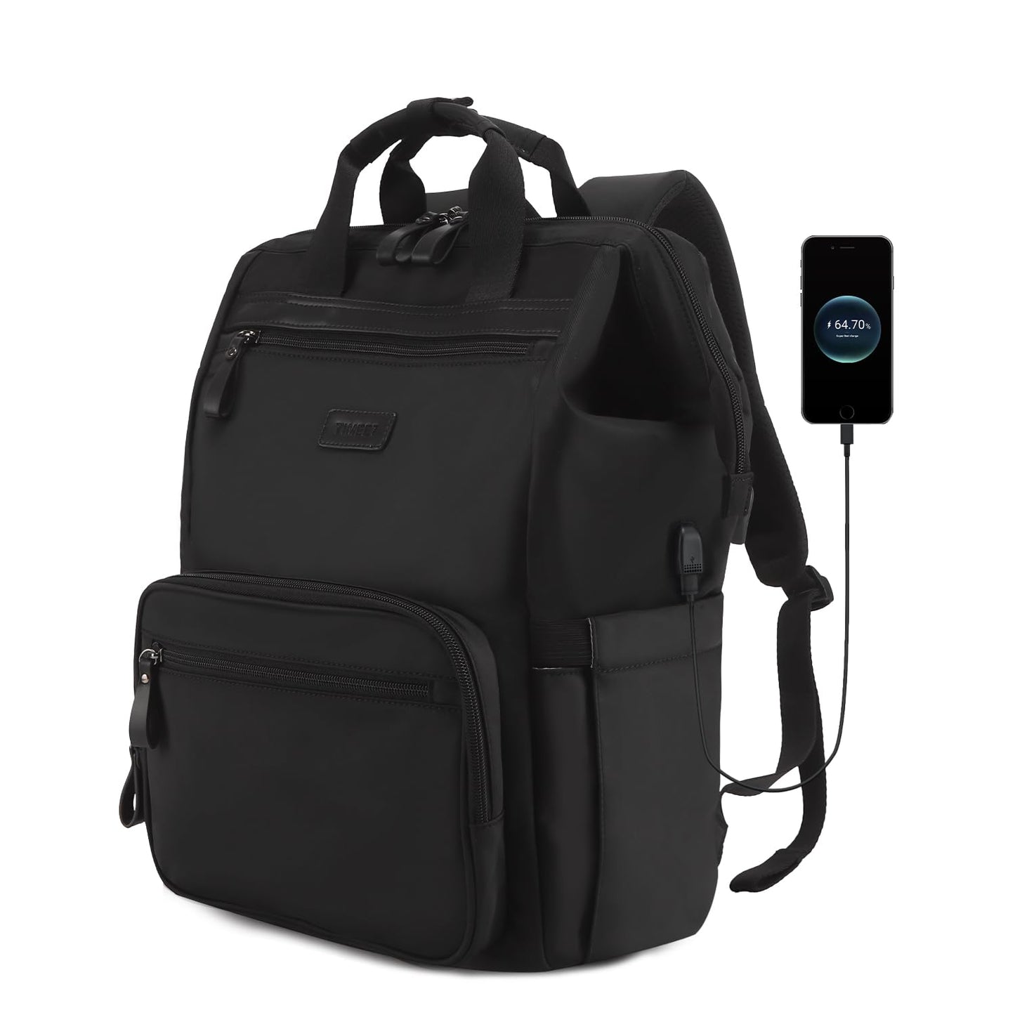 Timeet Laptop Backpack for Women Men, 17 Inch Travel Backpack with USB Charging Port, Water Resistant & Anti-theft for Work College Business, Multifunctional Carry on Backpack, Mousse Black