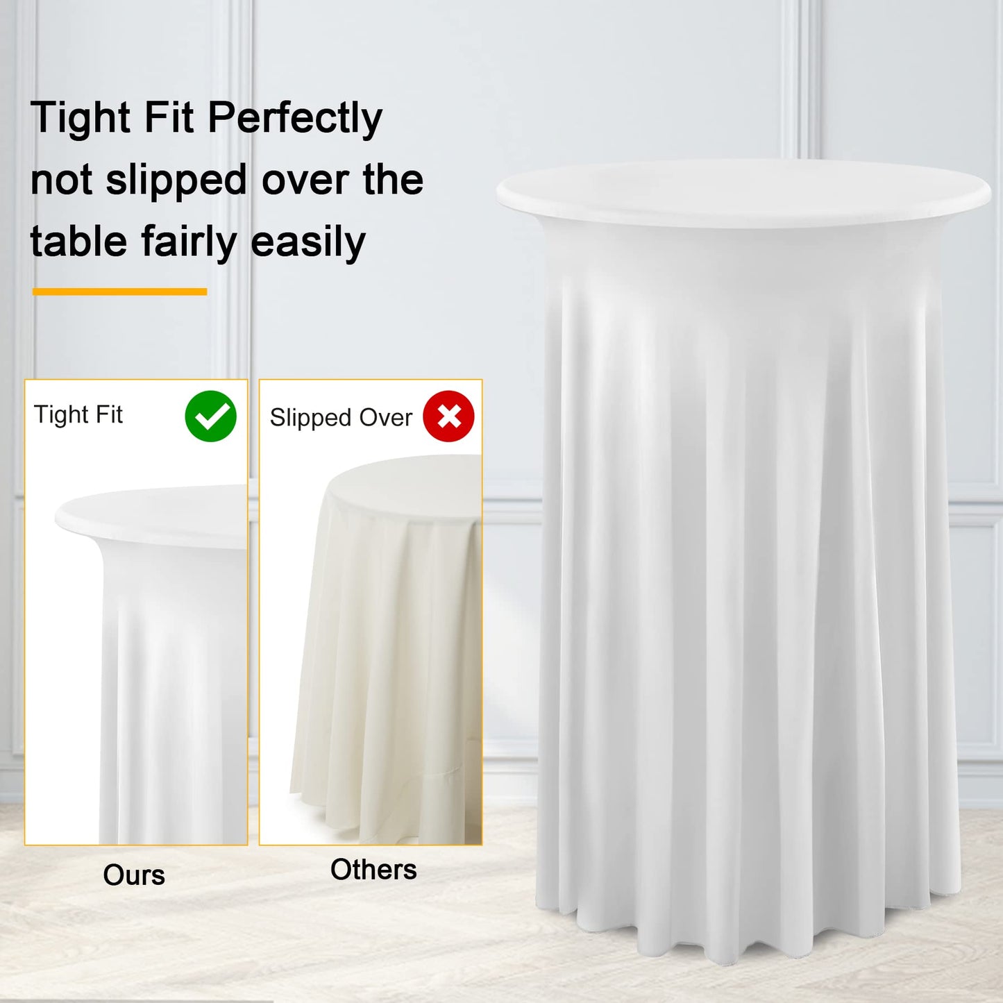 6 Pack 32×43 Inch White Spandex Coctail Table Cloth,Wrinkle Free Stretch Cocktail Table Covers with Wavy Skirt, High Top Highboy Bar Round Cocktail Tablecloths for Party Birthday Wedding Banquet