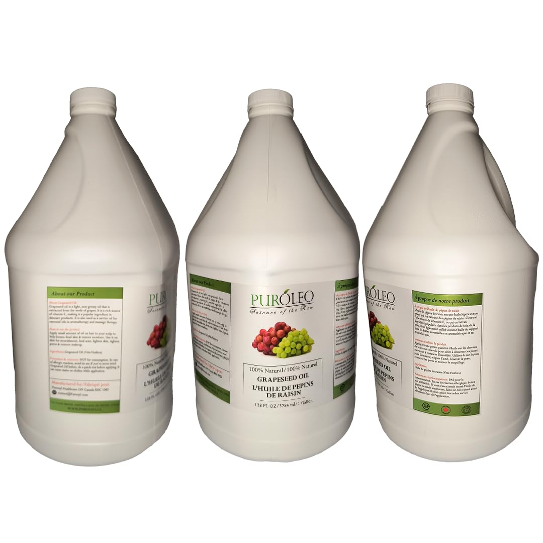 PURÓLEO Grapeseed Oil 128 Fl Oz/3784 ML (Made In Canada) 100% Natural Pure Moisturizer Carrier Oil massage oil baby oil hair oil body oil baby oil hair care Oil for hair Beauty & DIY blend