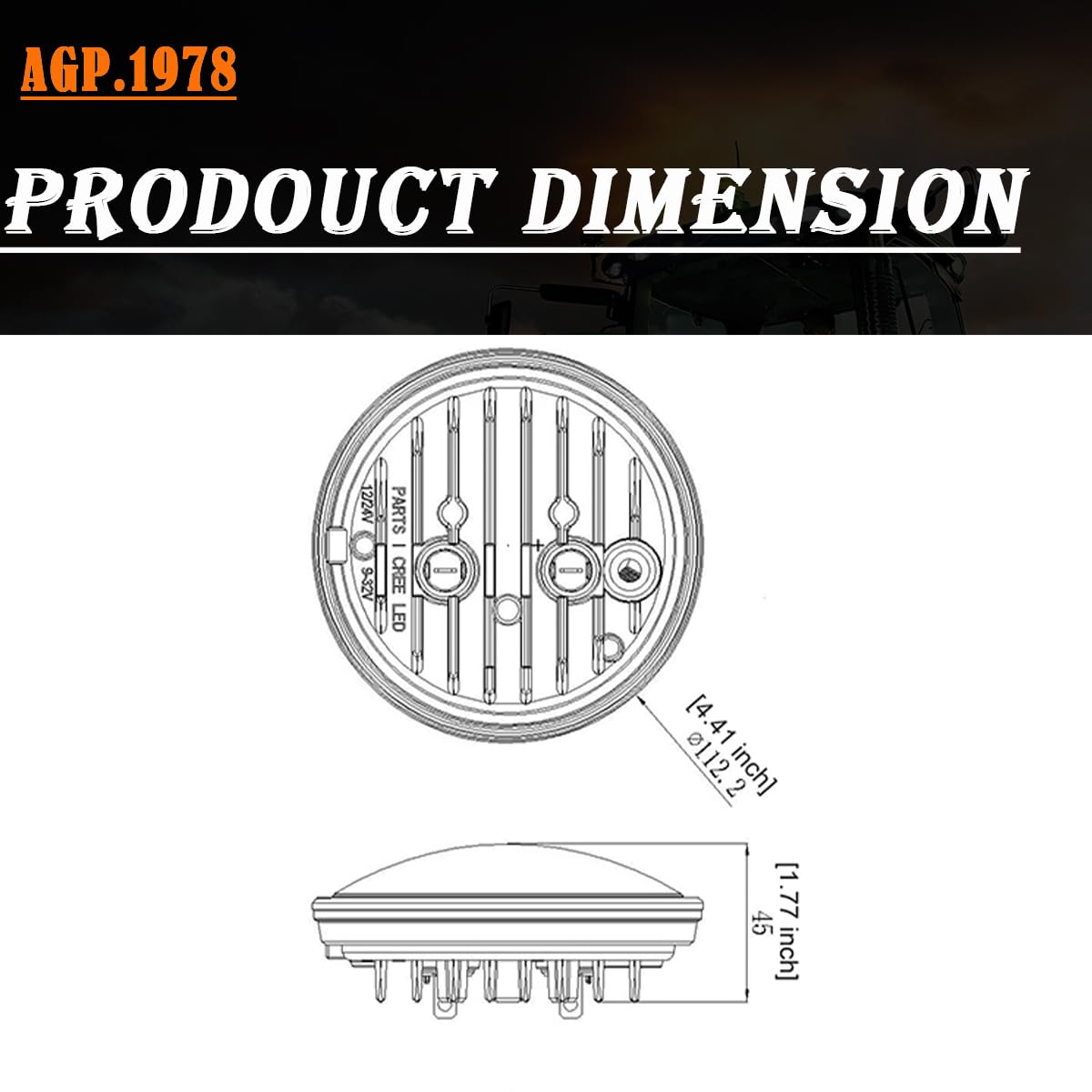 AGP.1978 2PCS Par36 LED Tractor Light Round Flood Lamp 5000K LED Work Light 12V Sealed Beam Compatible with John Deere Tractor 4430 3010… (Flood Beam)