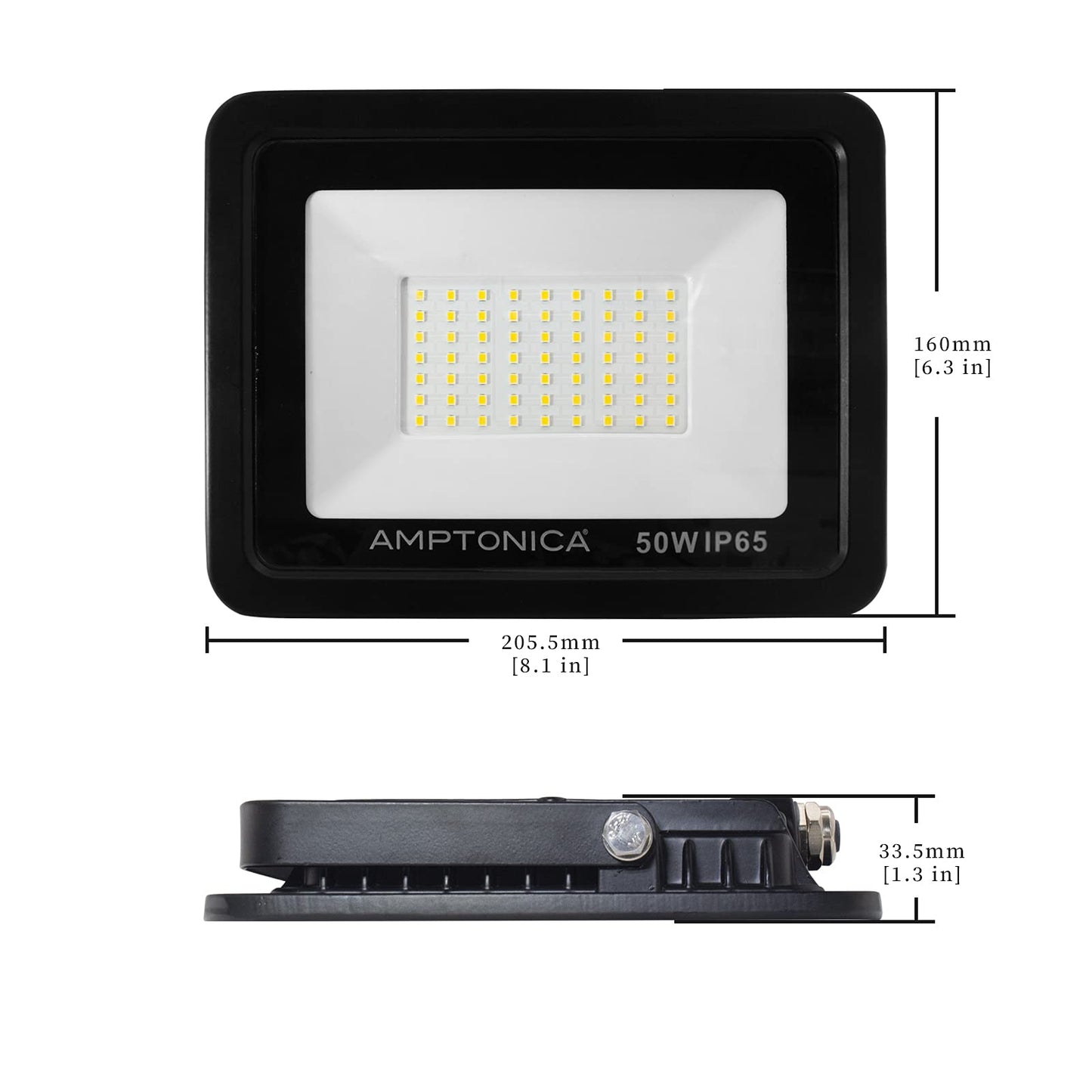 Amptonica LED Flood Light, 50W 5000lm Waterproof Outdoor Floodlights with Plug, 5000K Daylight White Exterior Flood Light, 300W HPS Equivalent LED Work Light for Garden, Yard, Garage, Porch, 2 Pack