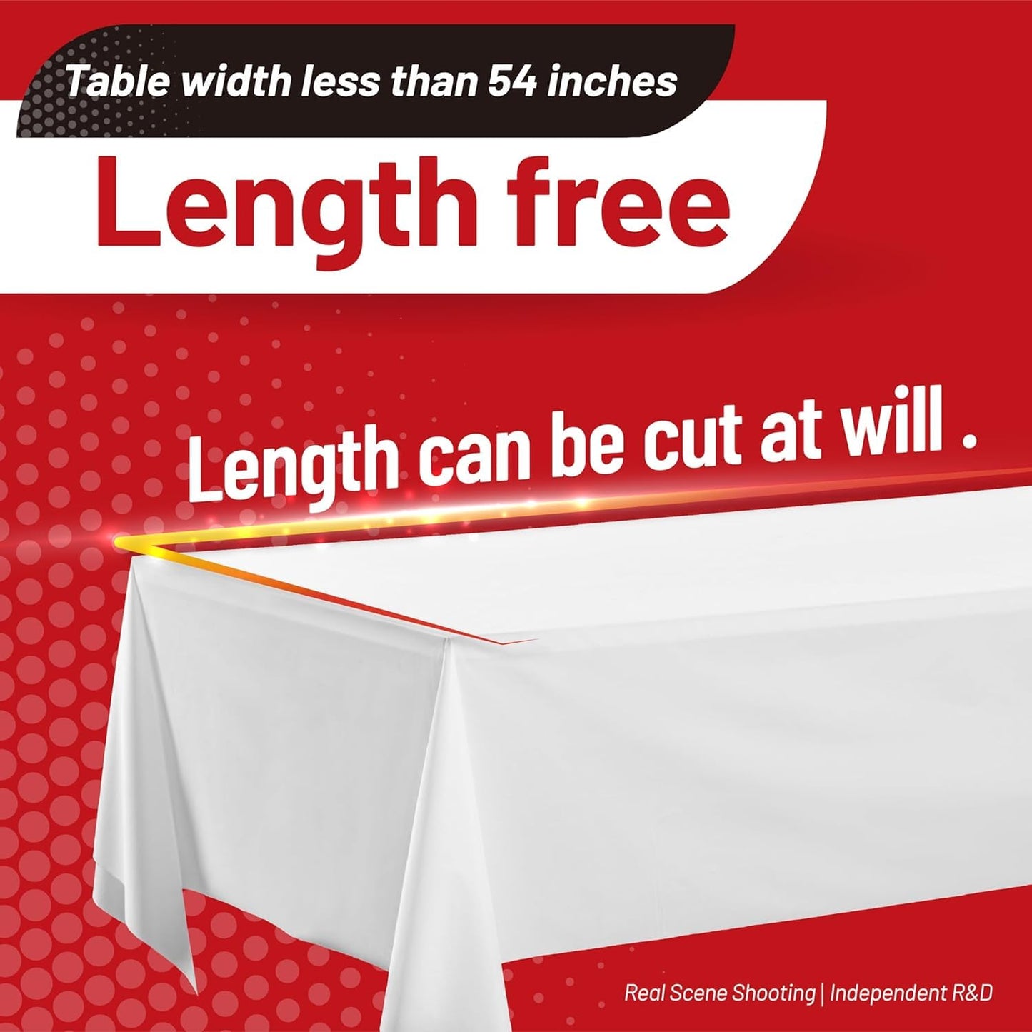 Plastic Table Cloth, 110 Ft X 54 in Disposable Tablecloth White Tablecloth Premium PEVA Plastic Table Cloth Disposable with Any Cut Sliding Cutters for Picnics, Parties, Birthdays, Weddings