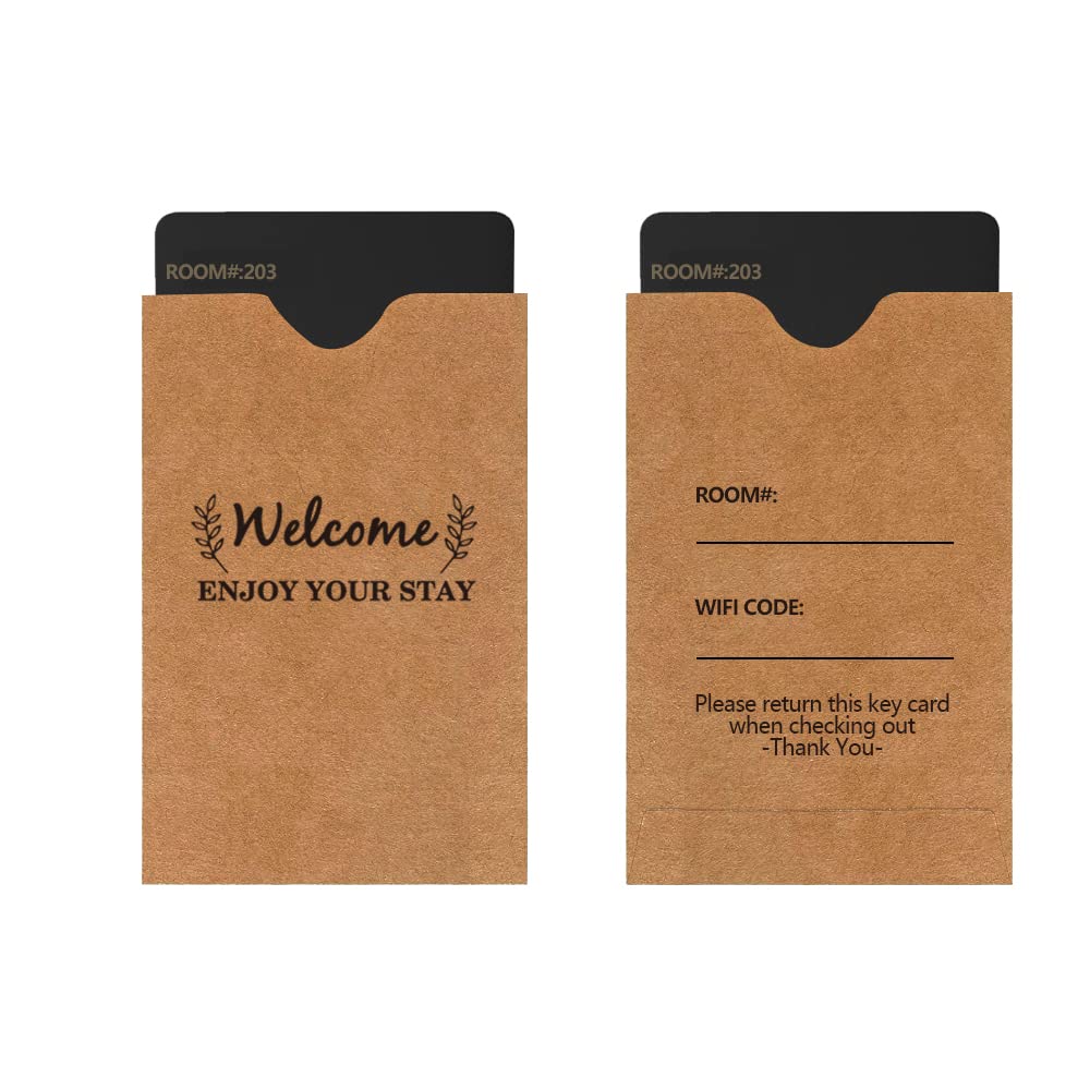 Kraft Hotel Key Card Holder Sleeves,Welcome Guests Hotel Key Card Envelopes,200 Pcs Per Pack