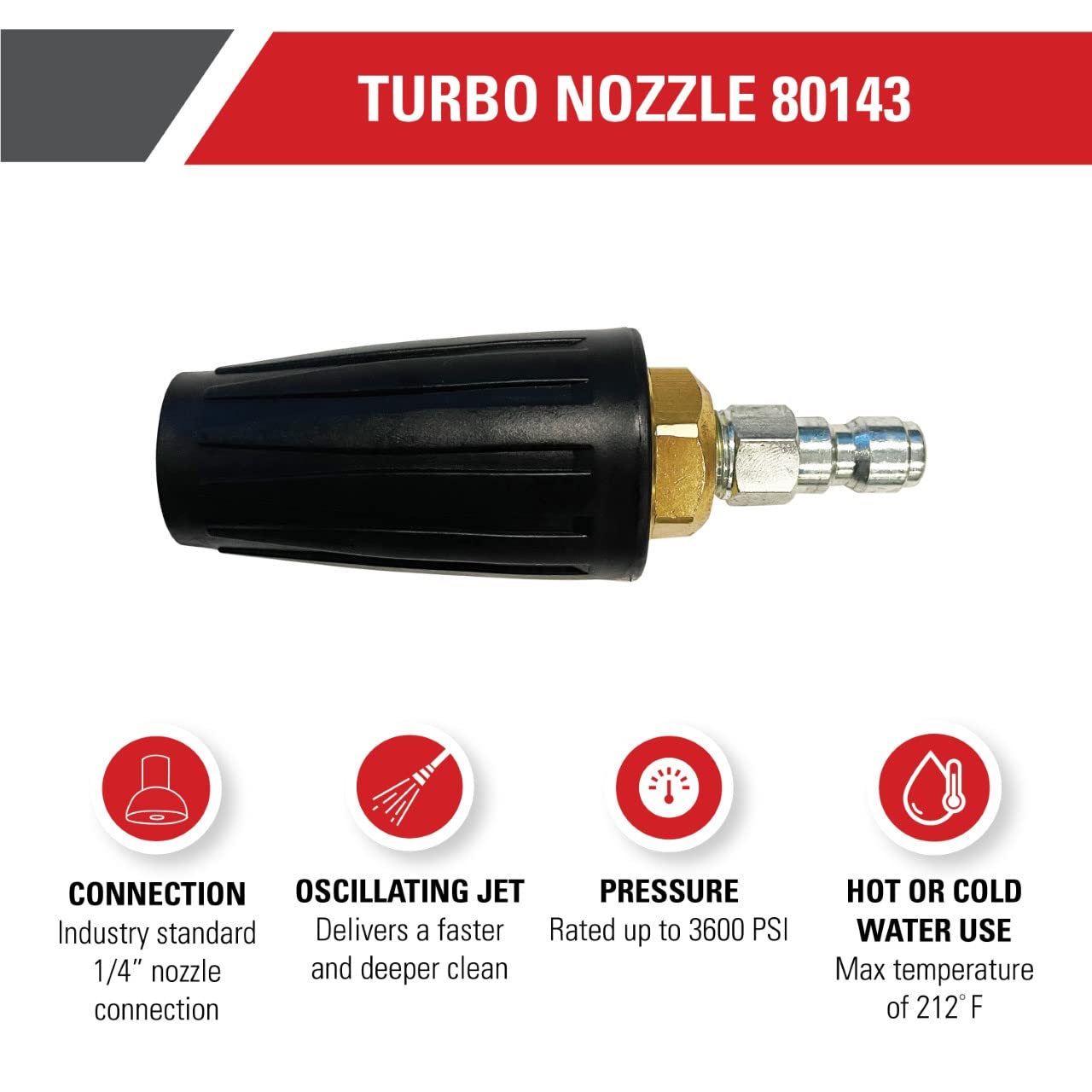 Simpson Cleaning 80143 3600 PSI Universal Turbo Rotating Pressure Washer Nozzle, 1/4-Inch Quick Connect, Hot- or Cold-Water Use, Black
