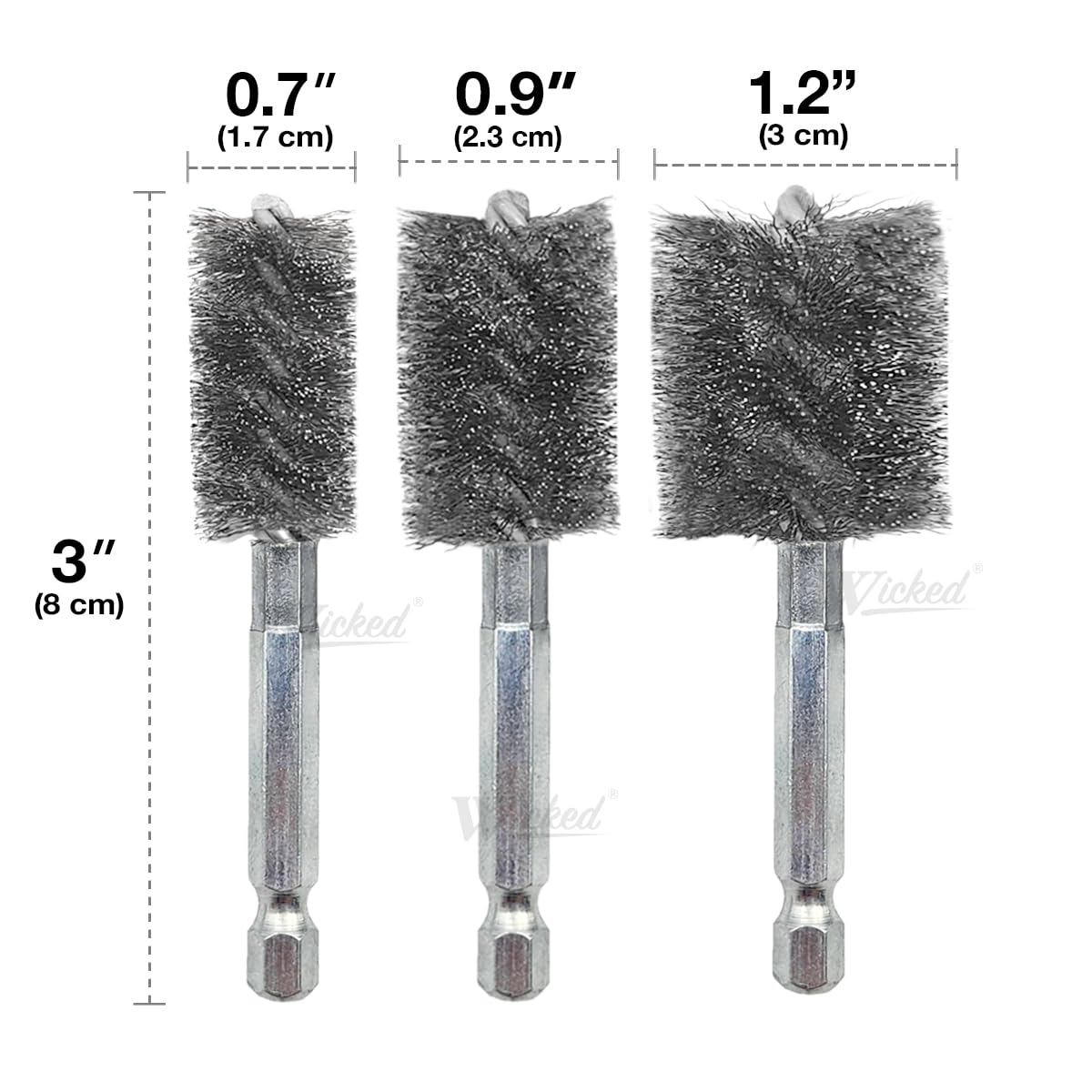 WICKED Professional ID Copper Tube Pipe Cleaner Replacement Brushes (1/2” & 3/4’’ & 1” (Multi-Pack))