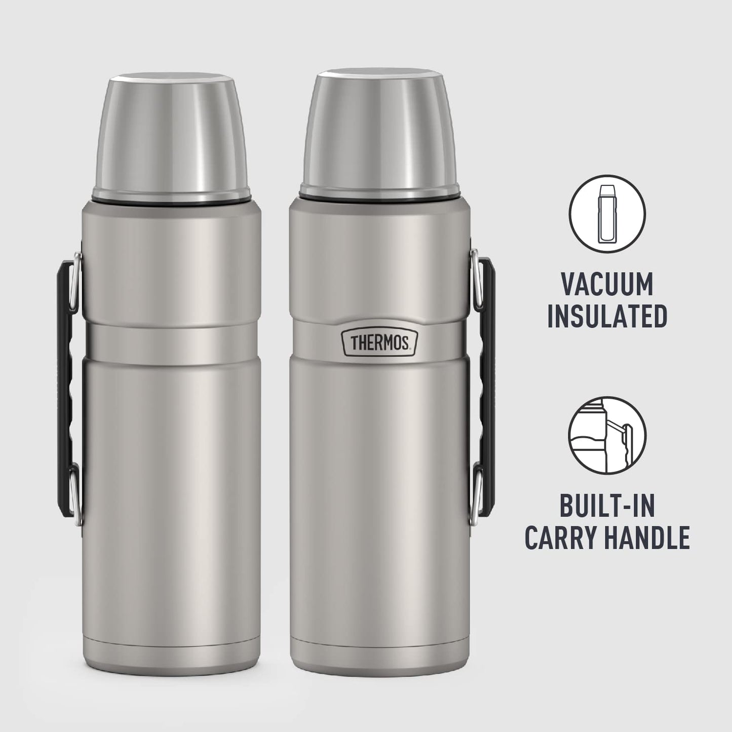 THERMOS Stainless King Vacuum Insulated Beverage Bottle, 2.0L, Matte Steel