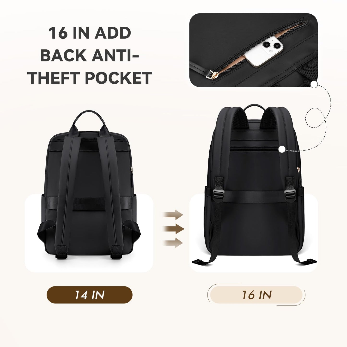 GOLF QUALITY Laptop Backpack for Women Travel Work Commute Casual Daypack Backpack Purse Computer Bags Fit 16Inch Notebook, Black