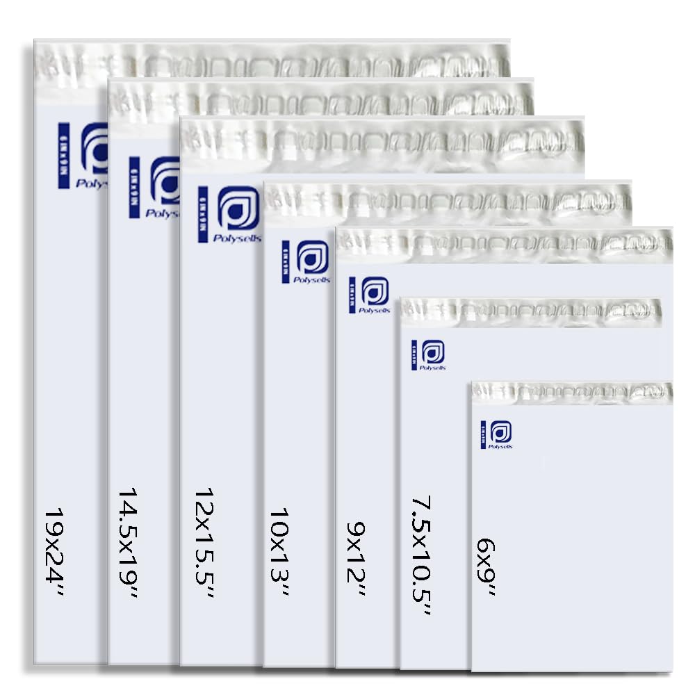 POLYSELLS 1000 pcs 6x9 Inches White x Silver Poly Mailers Shipping Envelopes, Strong Adhesive Sealing, Waterproof, and Tear-resistant Postal Mailing Bags for Clothing, Books, and Accessories