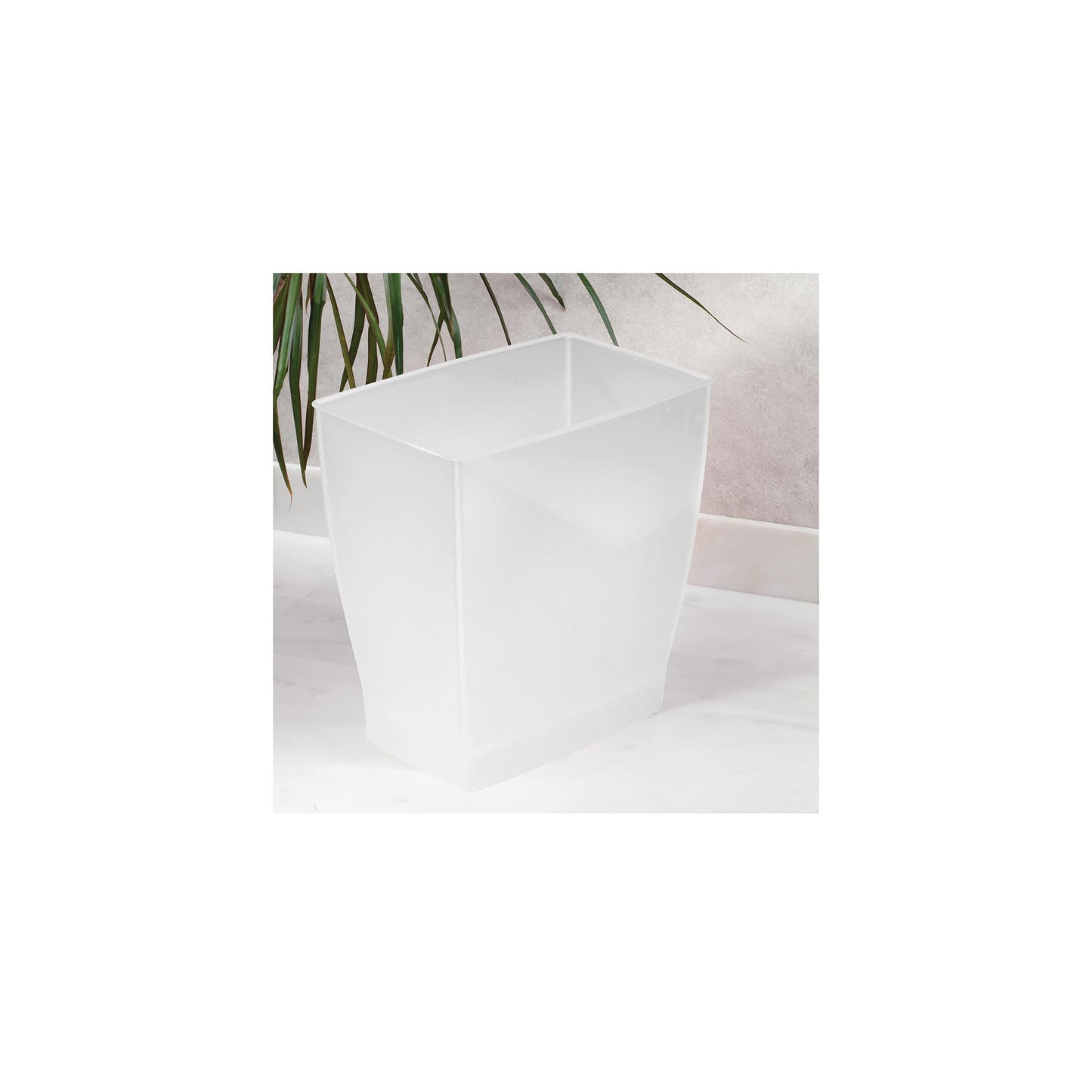iDesign Spa Rectangular Trash Can, Waste Basket Garbage Can for Bathroom, Bedroom, Home Office, Dorm, College, 2.5 Gallon, Frost