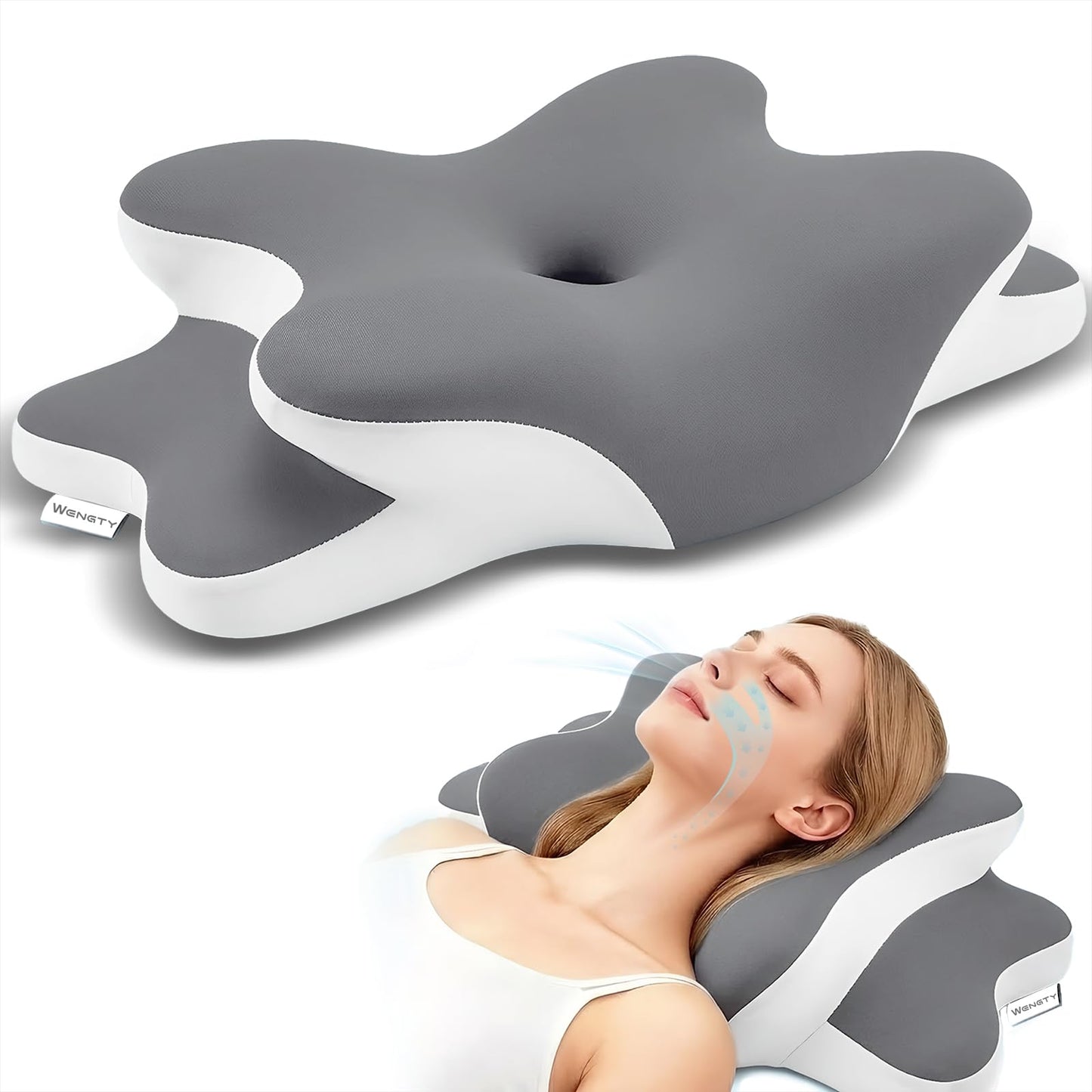 Sleep Apnea Pillow with Neck Pain & Snoring Relief -Orthopedic Cervical Pillow, Ergonomic Contour Memory Foam Pillow for Side,Back,Stomach Sleepers,Dreamers (Darkgrey, Queen Size)