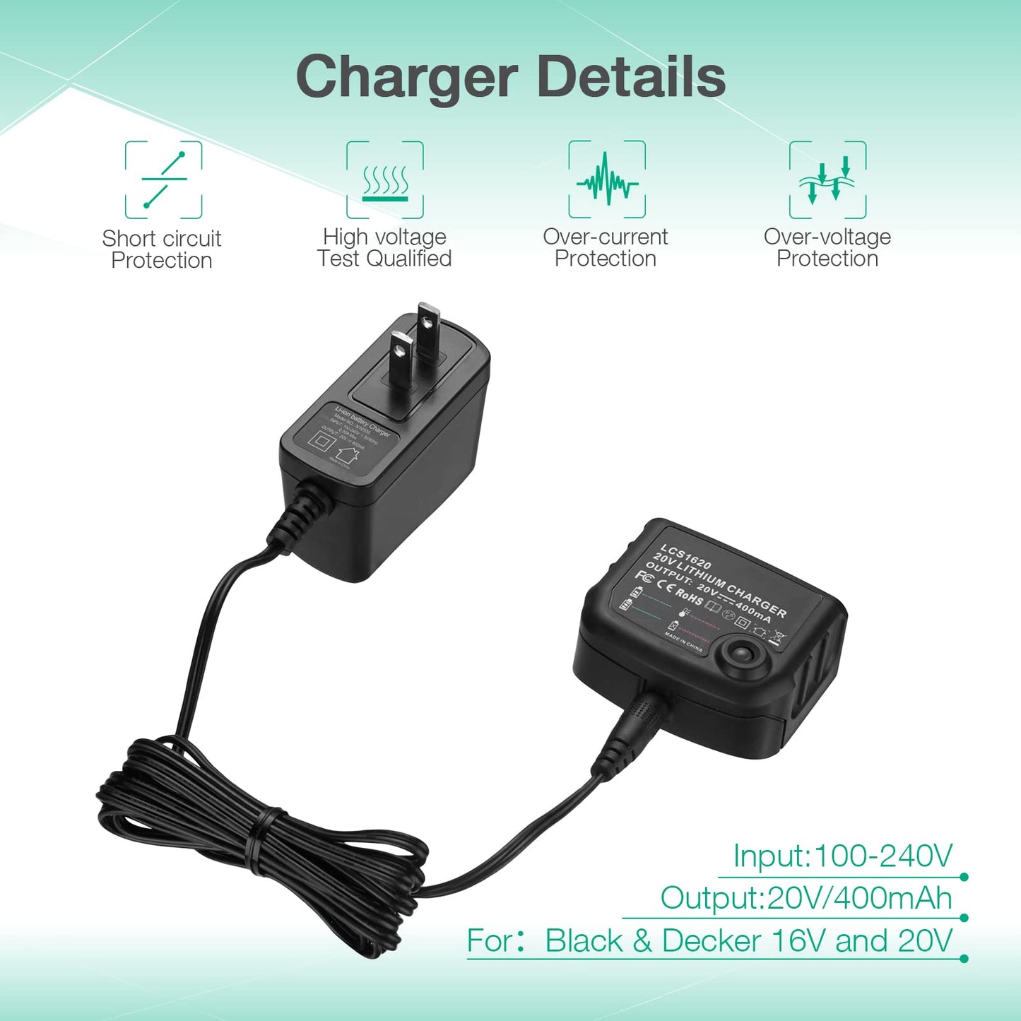 FirstPower 3000mAh 20V Battery and Charger Compatible with Black and Decker 20V Tools Replace for LBXR20 LBXR20-OPE LB20 LBX20 LBX4020 Battery and LCS1620 20V Battery Charger