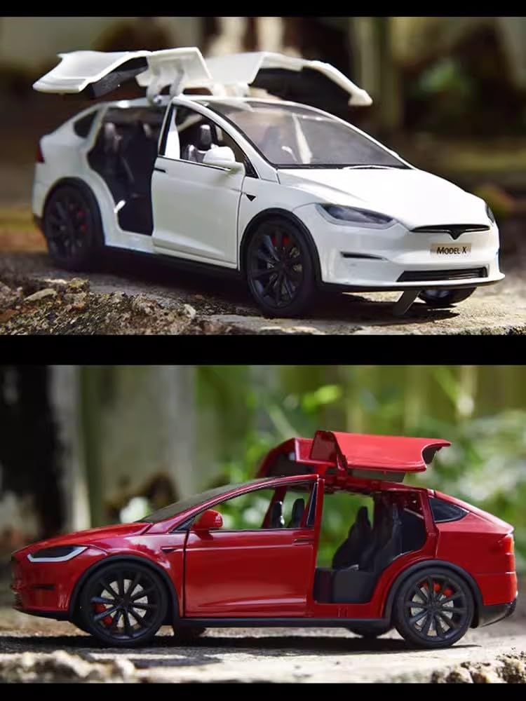 Andek 1:24 Model X Alloy Car Model Simulation Sound and Light Pull Back Toy Car Metal Sports Car Boys Collection Ornaments Gift (Red)