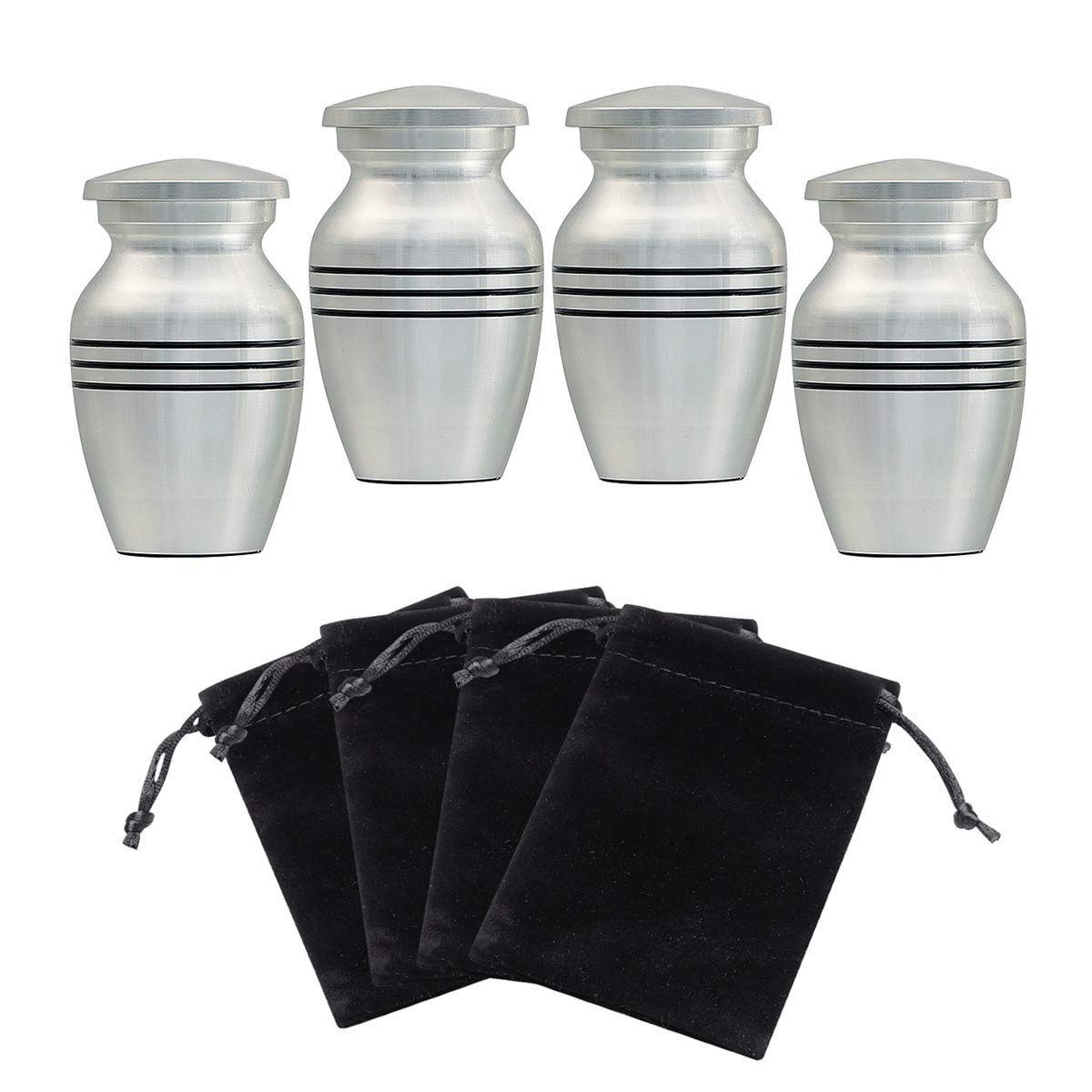 ICOKEE Small Keepsake Urns for Human or Pet Ashes, Set of 4, Hard Metal Cremation Urn, Mini Funeral, With 4 Velvet Bags