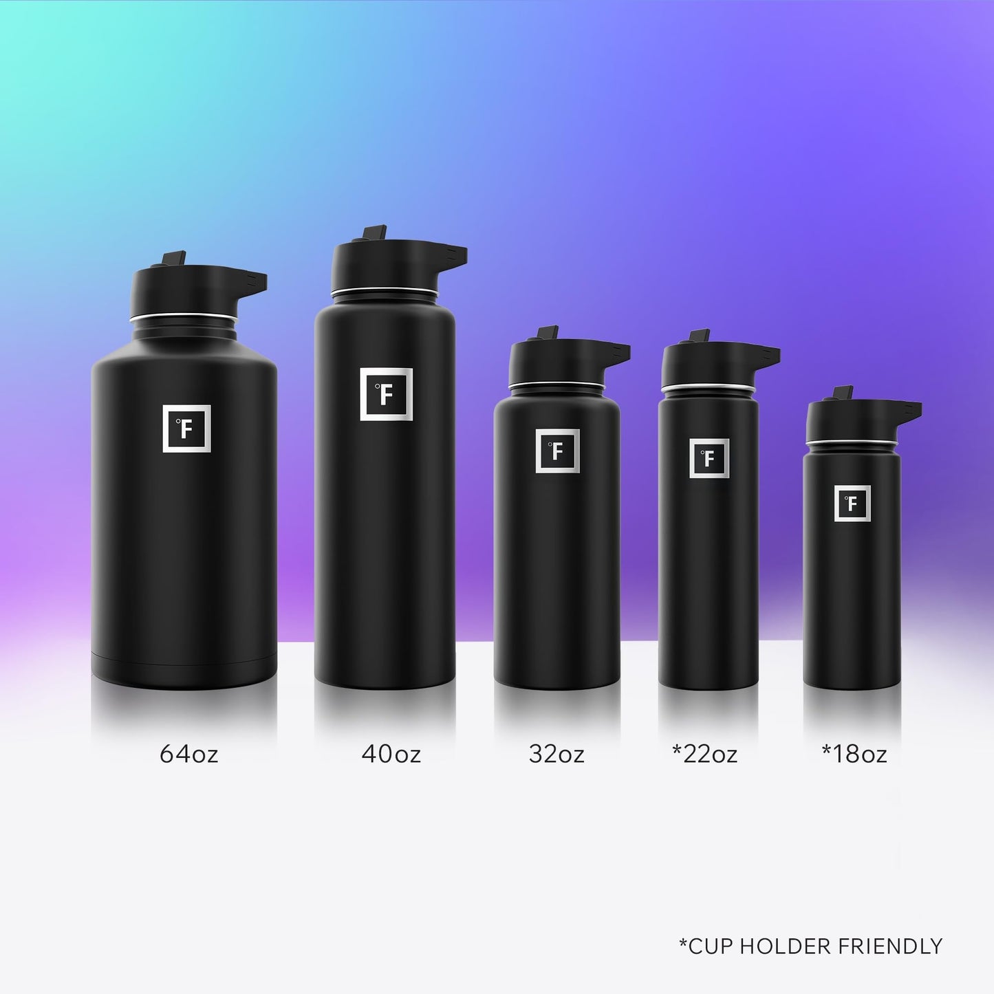 IRON °FLASK Insulated Water Bottle with Straw Lid - 64oz (Half Gallon / 2L) - Cold 24hrs & Hot 12hrs Drinks - Vacuum Leakproof Double Walled Stainless Steel - Travel Sports Gym Camping & Hiking Flask