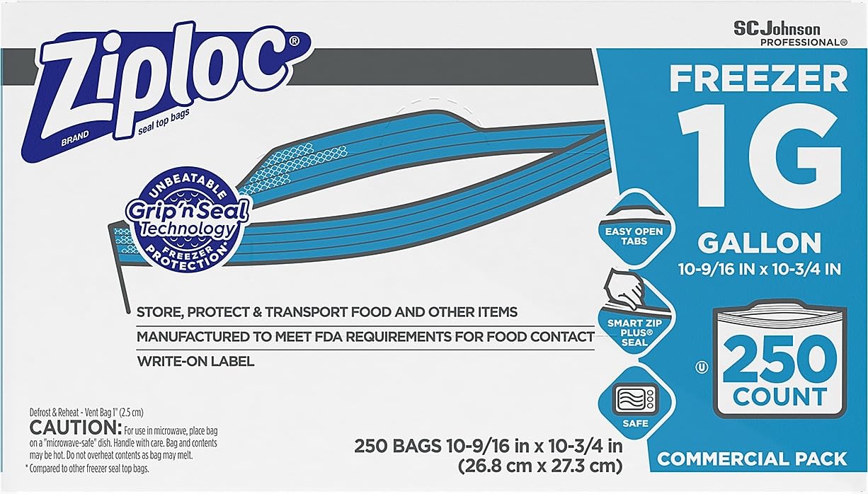 Ziploc DVO94604 1 Gallon Freezer Bags Dispenser, 1 gal, 10.8", 273.1 mm Width x 10.6", 268.3 mm Length x 2.70 mil, 69 Micron Thickness, Clear, Food