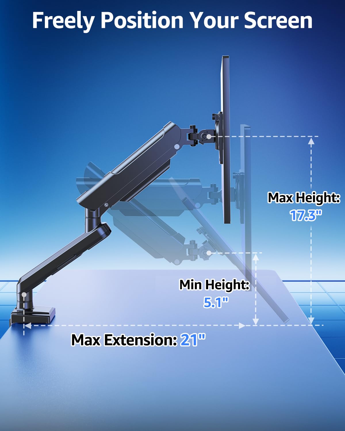 MOUNTUP Single Monitor Mount for 32 27 24 22 inch Screen, Monitor Arm Holds 4.4-22 lbs, Monitor Desk Mount, Gaming & Home Office Use, VESA 75x75mm & 100x100mm, Freelift Pro Black