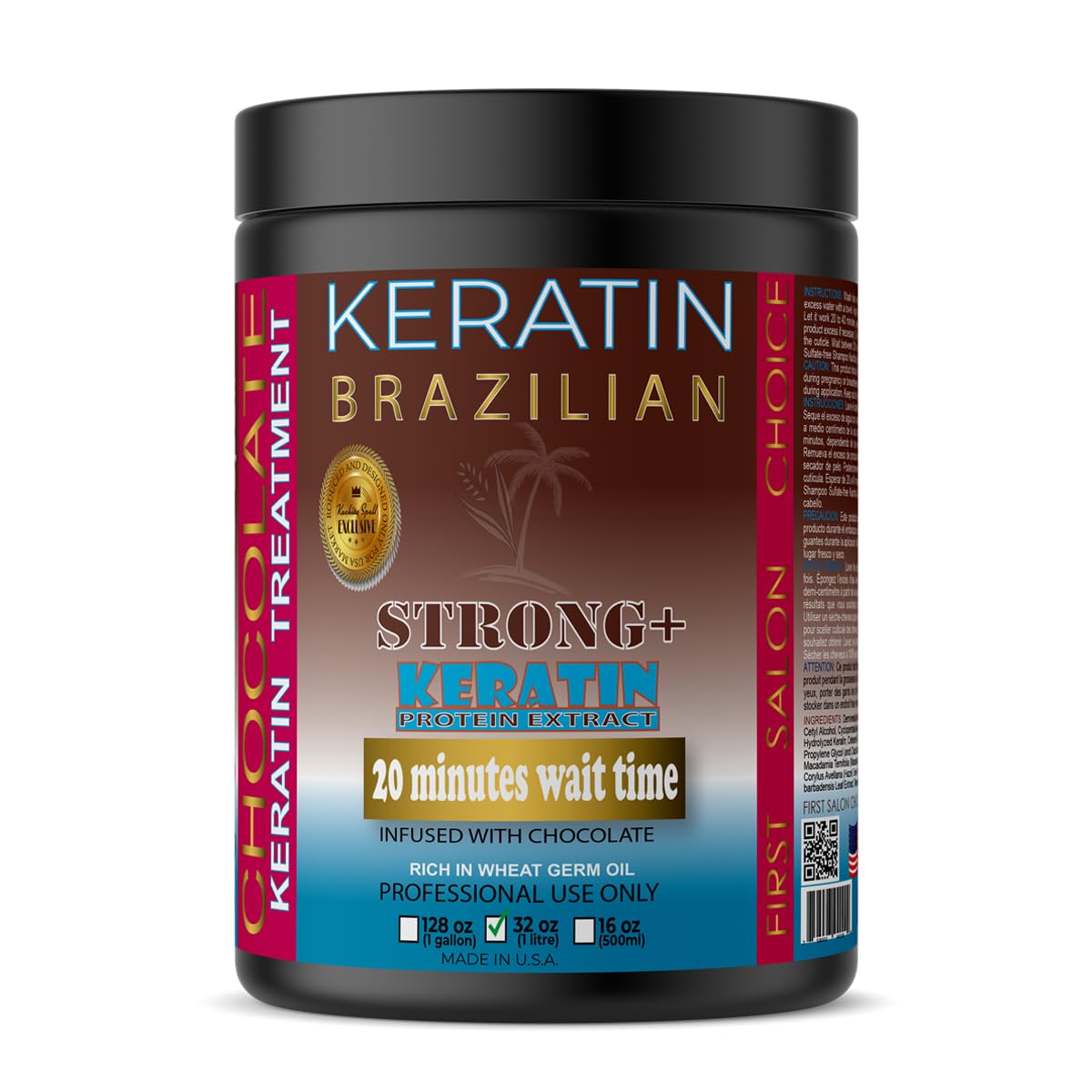 Brazilian Keratin Chocolate Strong+ 32 FL OZ Kachita Spell 1 Litre Black Edition Made in USA