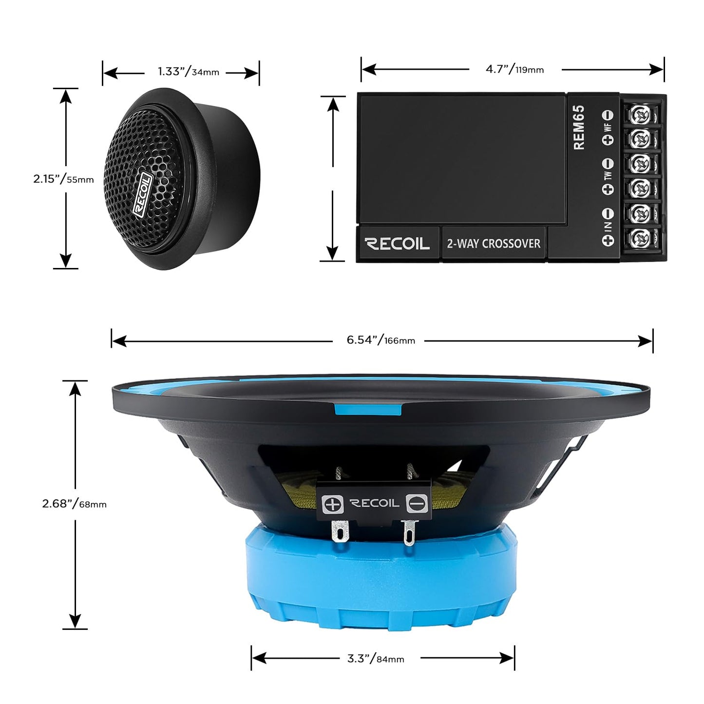 RECOIL REM65 Echo Series 6.5-Inch Car Audio Component Speaker System