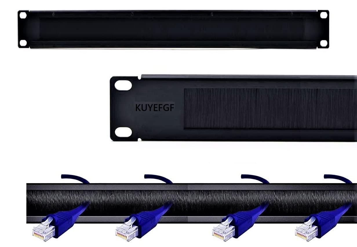 KUYEFGF 1U 19 Inch Rack Mount Brush Panel | Cable Entry Management Passthrough | Black Metal Rack Brush Cables Organizer