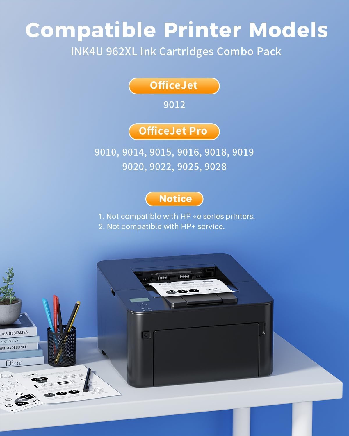 962XL Ink Cartridges for HP Printers Compatible Replacement for HP 962XL Ink Cartridges Combo Pack to Work for HP Officejet Pro 9015 9010 9018 9020 9022 9025 Printer (High Yield, 4 Pack)
