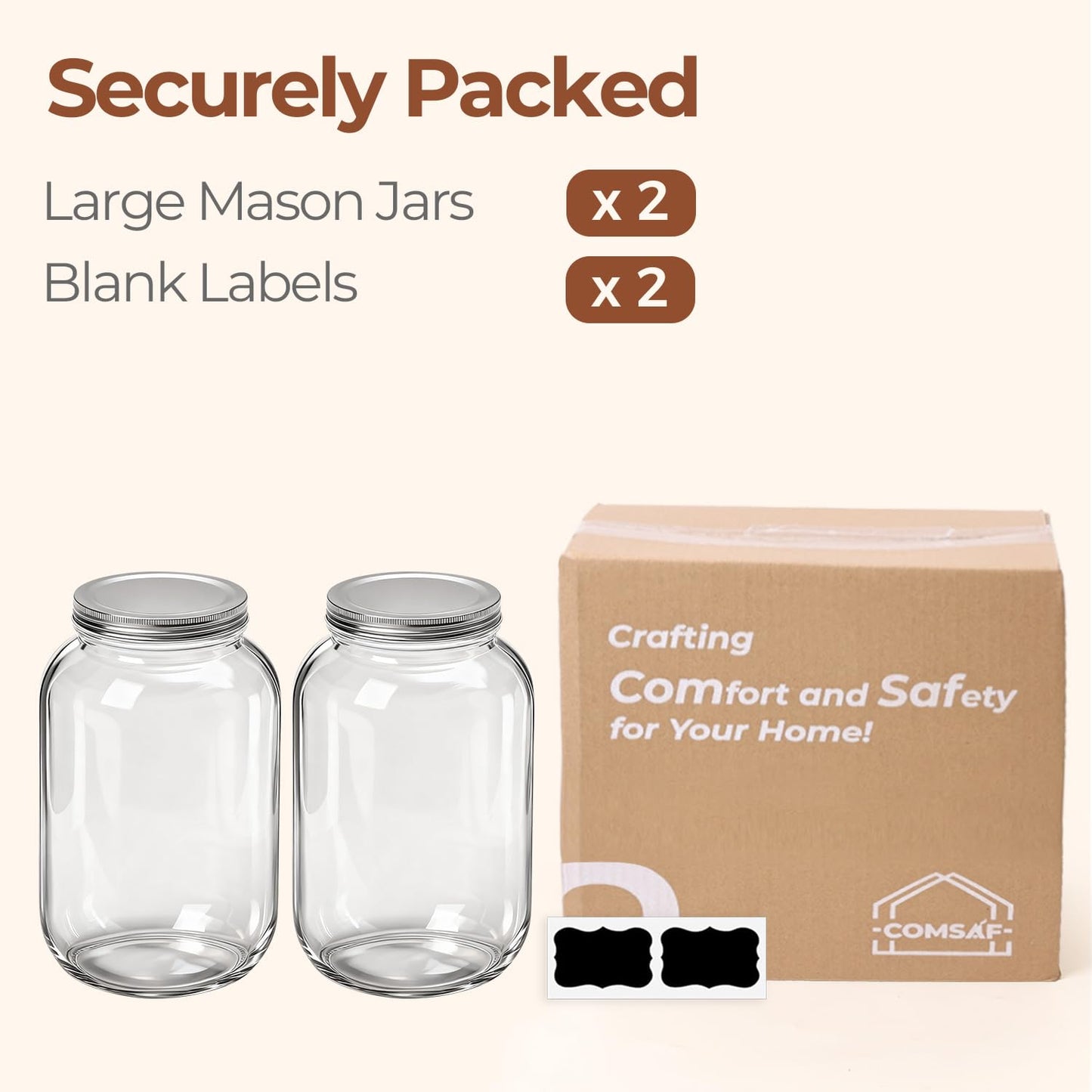 ComSaf 1 Gallon Mason Jars 2 Pcs, 128 oz Glass Jars with Lids, Flour Sugar Storage Containers, Large Glass Containers for Pickles, Fermented Food, Sourdough Starter, Food Storage, Homemade Drinks