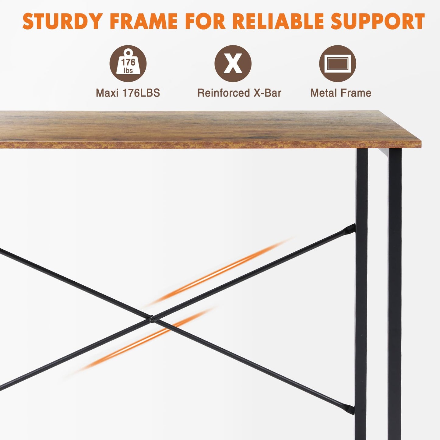 Sweetcrispy 47 Inch Computer Office Desk for Small Spaces, Writing Gaming Work Desk Modern Study Table with X-Shaped Reinforcement for Home Bedroom, Brown