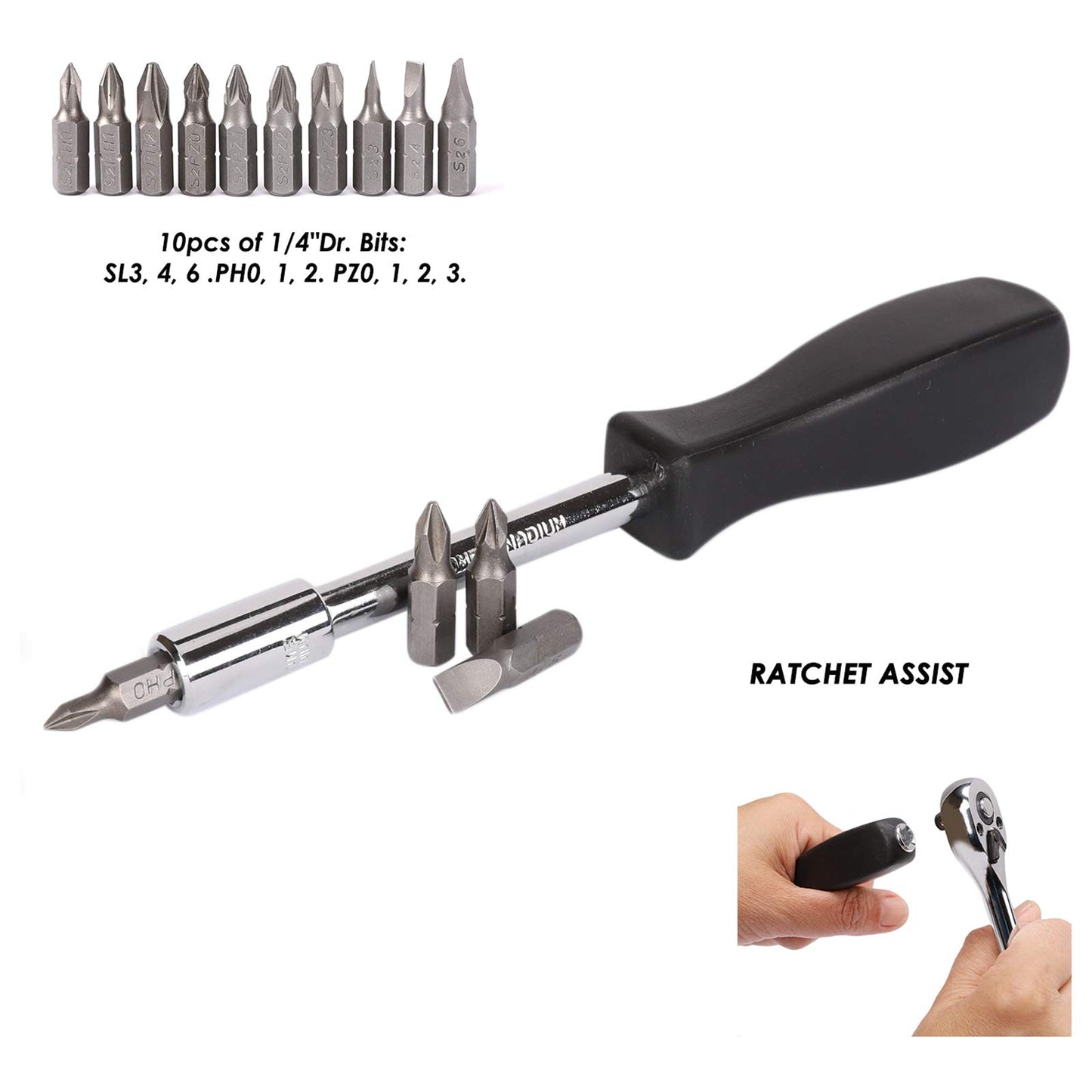 MIXPOWER 62-Piece 1/4-Inch Dr. Master Socket Set with Ratchets,Universal Joint, Drive Extension Bar Set with 1/4'' Dr. Bits Set, SAE/Metric, 6-Point, 5/32-Inch - 9/16-Inch, 4 mm - 14 mm, CR-V Socket