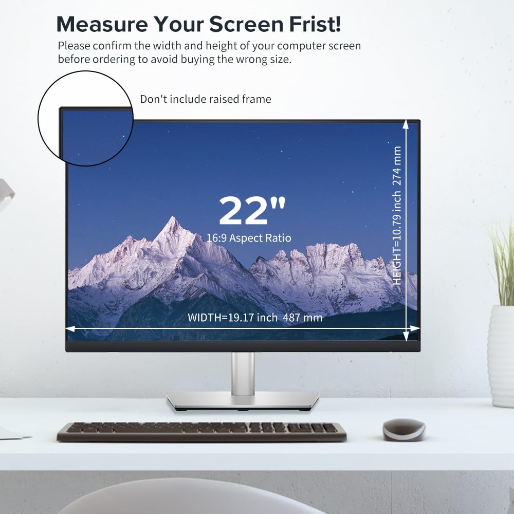 MOBDIK 22 Inch Monitor Computer Privacy Screen Filter for 16:9 Aspect Ratio, Anti Blue Light, Anti Glare & Spy - 1 Pack
