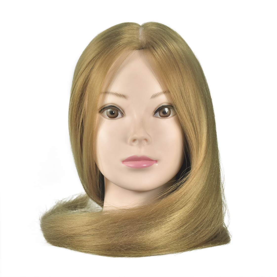 28" Cosmetology Mannequin Head Light Brown Synthetic Hair Professional Hairdressing Training Head Manikin Head with Free Clamp