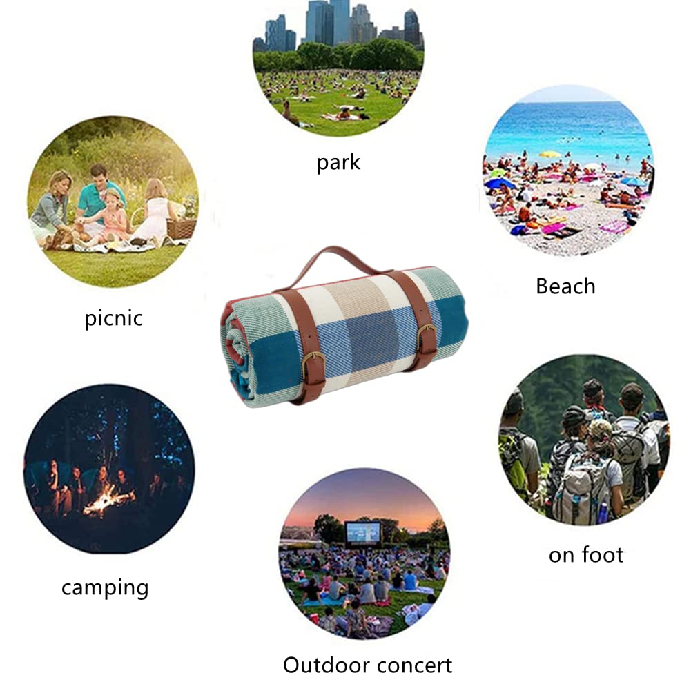Picnic Blanket Extra large camping mat 78.7 in×78.7 in Three-layer thickening Waterproof and moisture-proof Suitable for family picnics, outdoor concerts, parks, travel（Comes a storage bag）