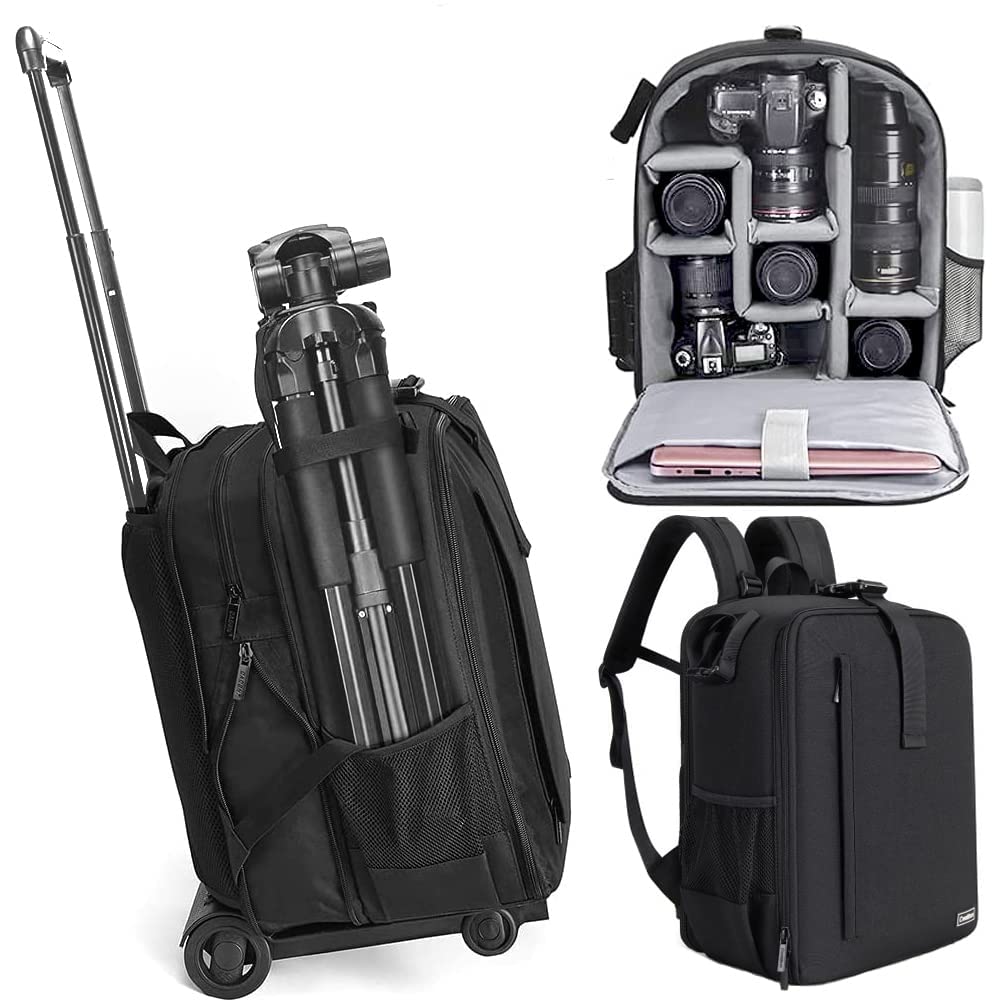 Cwatcun Camera Backpack Bag with Tripod Holder Anti-Theft Waterproof Camera Bag with 15.6' Laptop Compartment Fit for Canon Nikon Sony DSLR SLR Camera for Women Men Photographer (Large, 5.0 Black)
