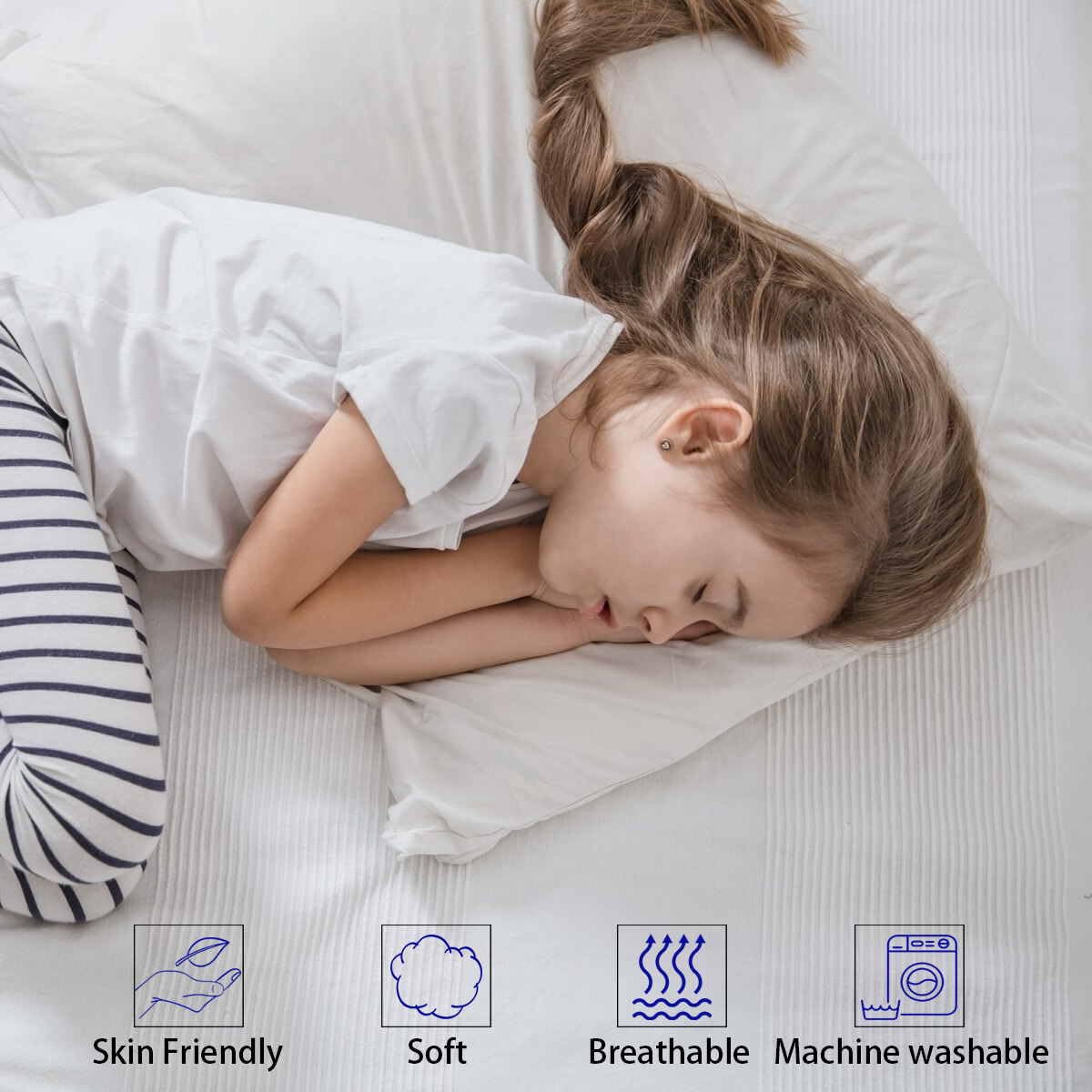 Thin Flat Slim Ultra Soft Bed Pillows Standard Size Set of 2 Pack for Sleeping, Bed Pillow for Stomach Back and Side Sleepers, Machine Washable 20x26 inches White