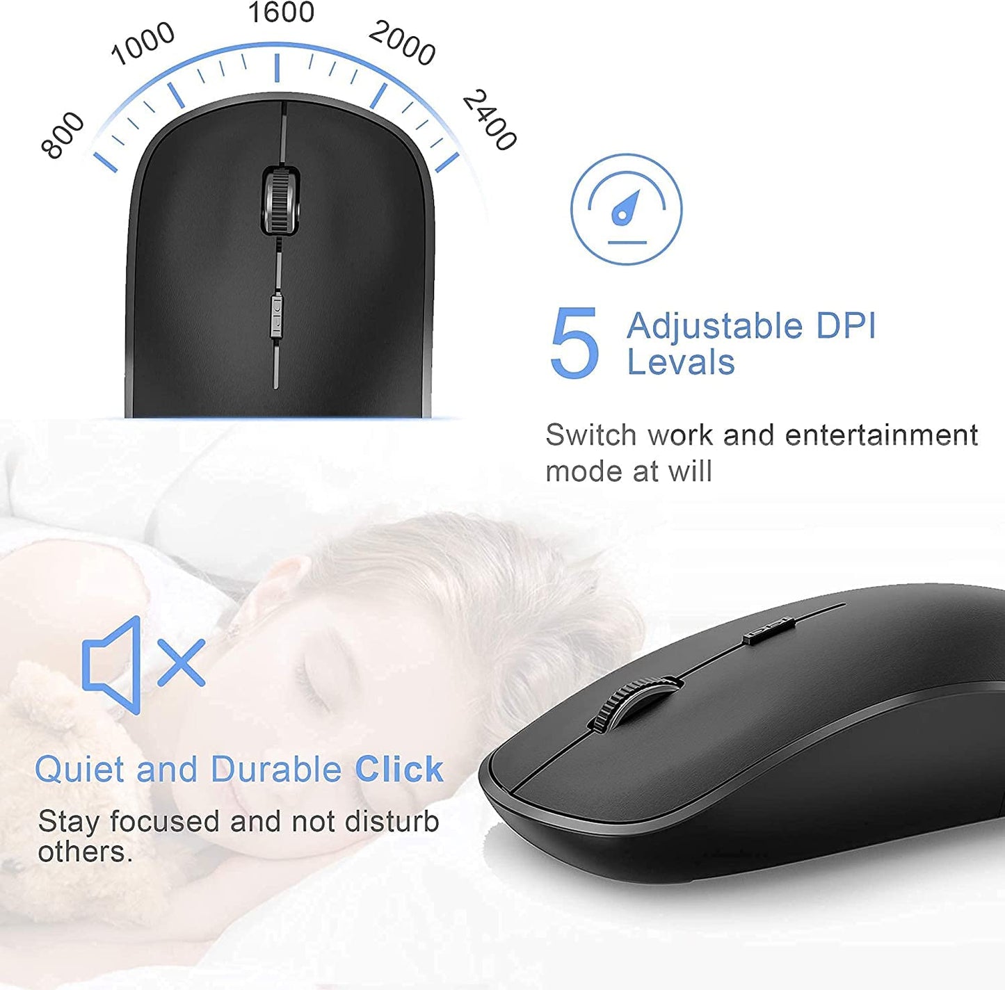 J JOYACCESS Wireless Keyboard and Mouse Combo,2.4G Ergonomic Whisper-Quiet Compact Wireless Computer Keyboard Mouse Designed for Windows, Mac,PC, Laptop,Tablet - Black Grey