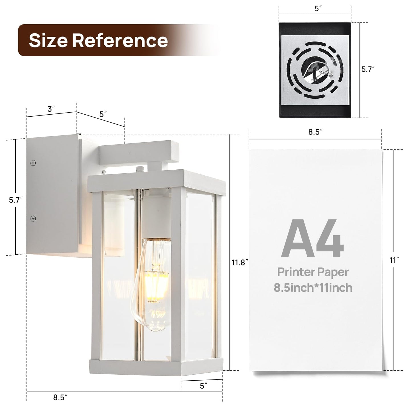 JOKAONOTL Dusk to Dawn Porch Lights with GFCI Outlets Waterproof Outdoor Wall Lights Exterior Lighting Fixtures Modern Outside Lights Wall Mount for House Patio Garage,White,11.8''H,1PC