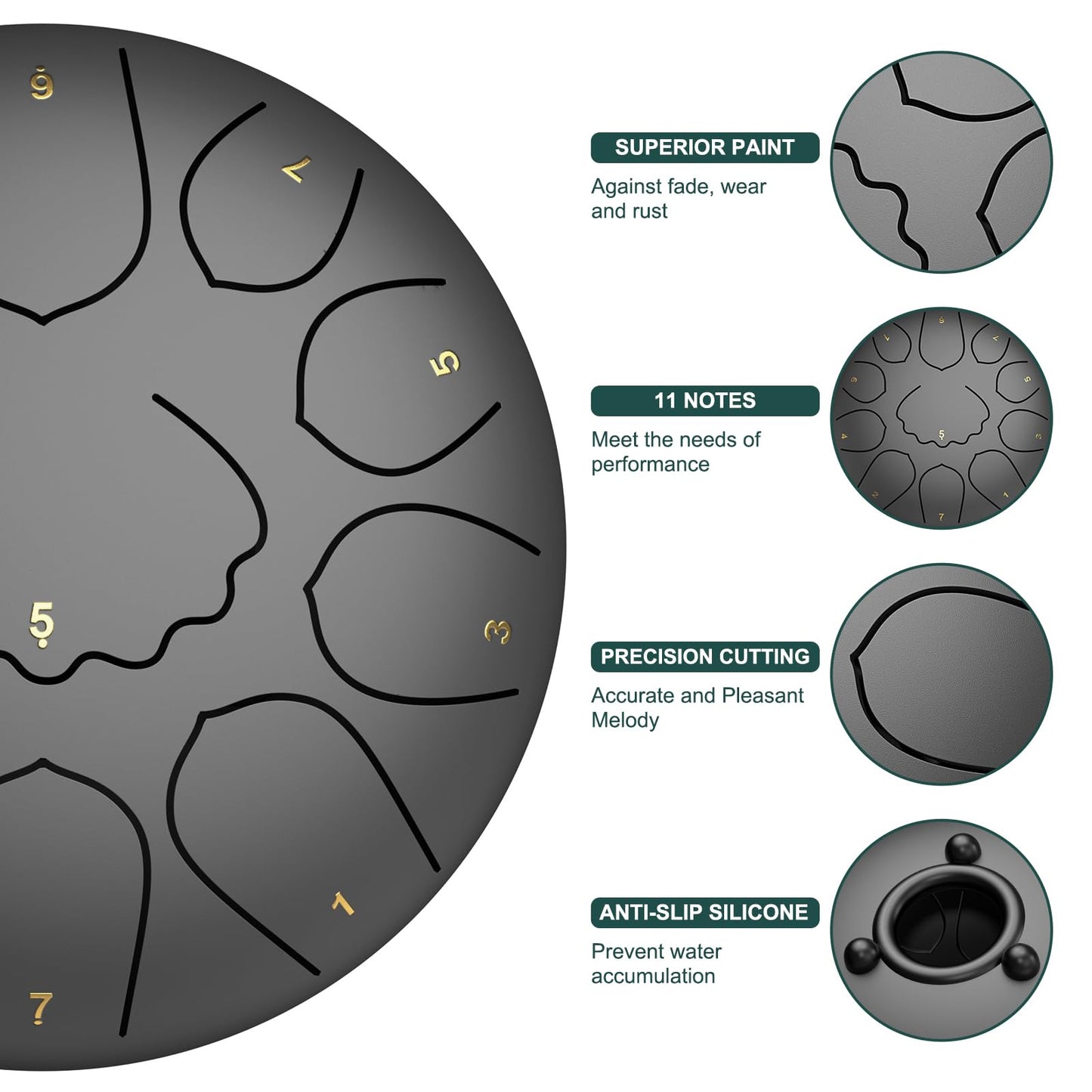 Rain Drum for Outside Garden, 8 Inches 11 Notes Steel Tongue Chakra Drum, Waterproof Meditation Rain Chime, Musical Instruments for Adult Gift with Bag, Music Book, Mallets (Black)