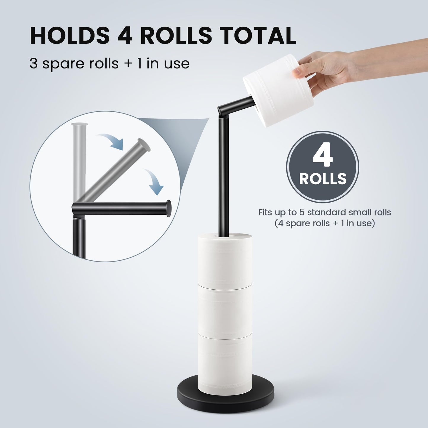 Cesun Toilet Paper Holder Stand Free Standing, Black Toilet Paper Storage with Heavy Weighted Base, Bathroom Stainless Steel Toilet Paper Roll Holder, Non-Slip, Matte Black