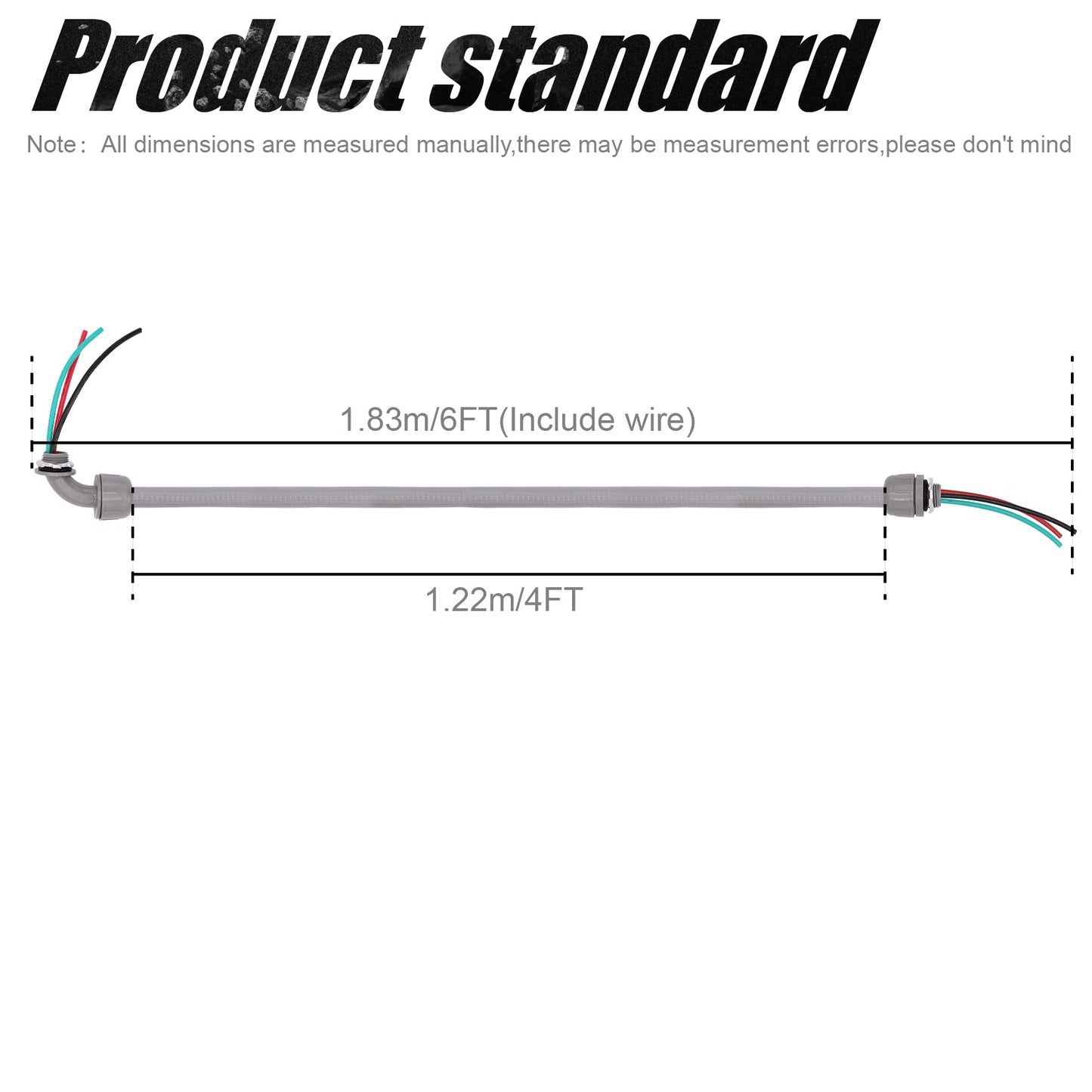 Fuzbaxy 4FT 1/2-Inch Electrical AC Whip Kit,Nonmetallic Liquid Tight Flexible Electrical Conduit,6FT of Connecting Wires 3-Conductor 10-Gauge Wires with Straight/90 Degree Fittings