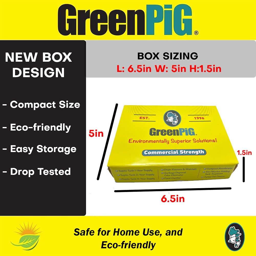 GREEN PIG Septic Tank Treatment Pods- Aids in the Breakdown of Septic Waste to Prevent Backups, Easy Flush Cleaner, 1-year supply, 6 Pods, 52C Live Tank Treatment