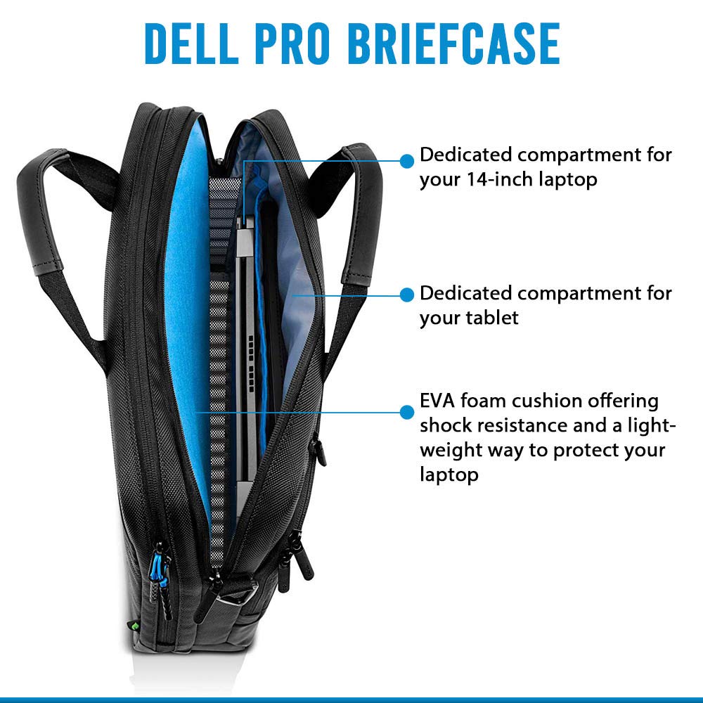 Dell Pro Briefcase 14 (PO1420C), Made with an Earth-Friendly Solution-Dyeing Process and Shock-Absorbing EVA Foam That Protects Your Laptop from Impact.