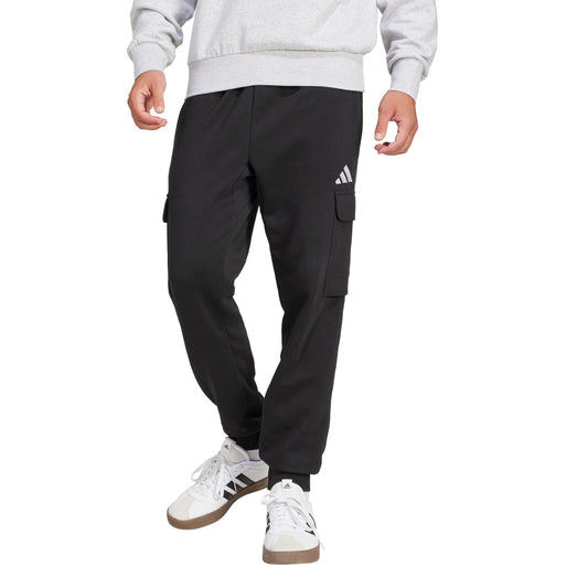 adidas Mens Essentials Feel Cozy Fleece Sportswear Cargo Pants,Black/White,Medium
